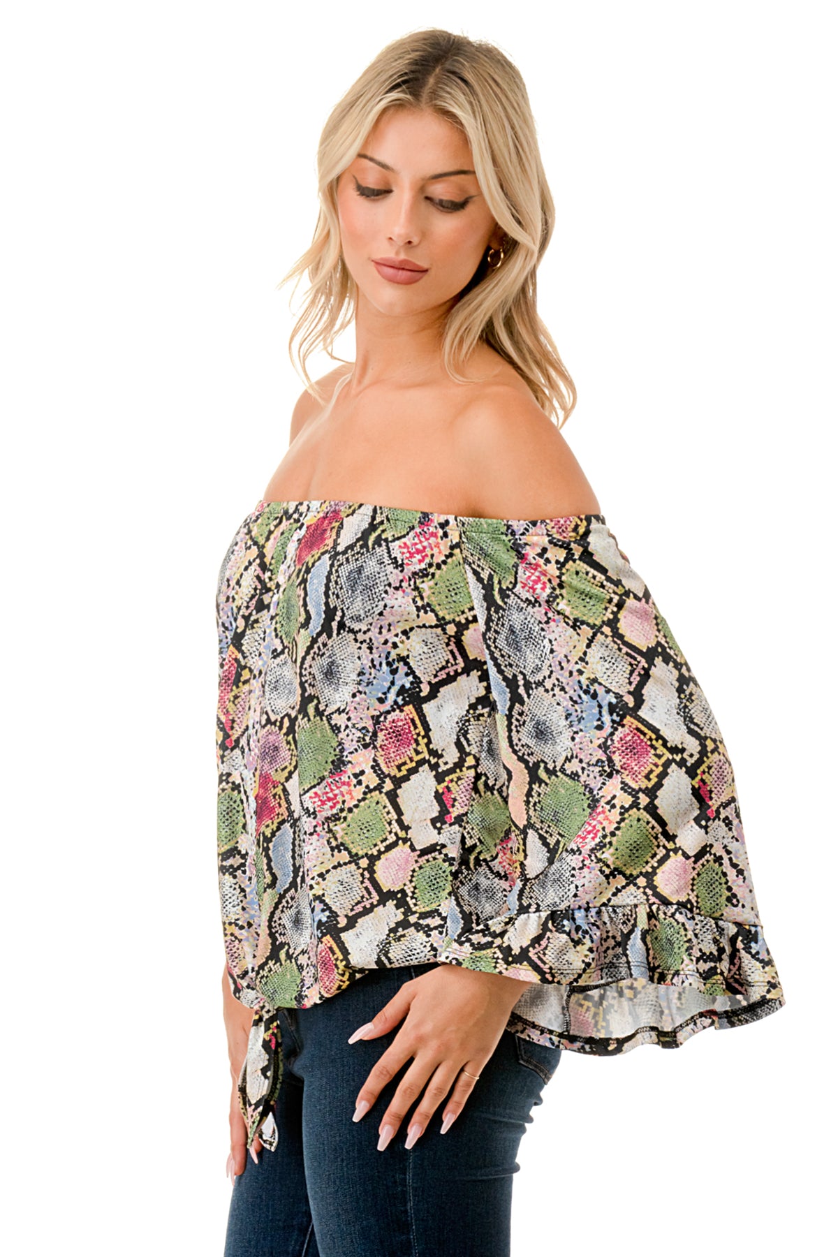 HARRIET OFF SHOULDER TOP (MULTI SNAKE)- VT2509