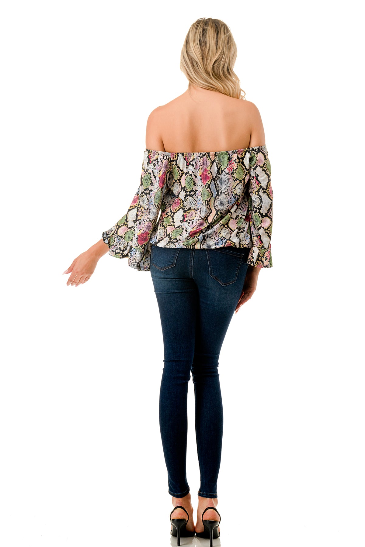 HARRIET OFF SHOULDER TOP (MULTI SNAKE)- VT2509