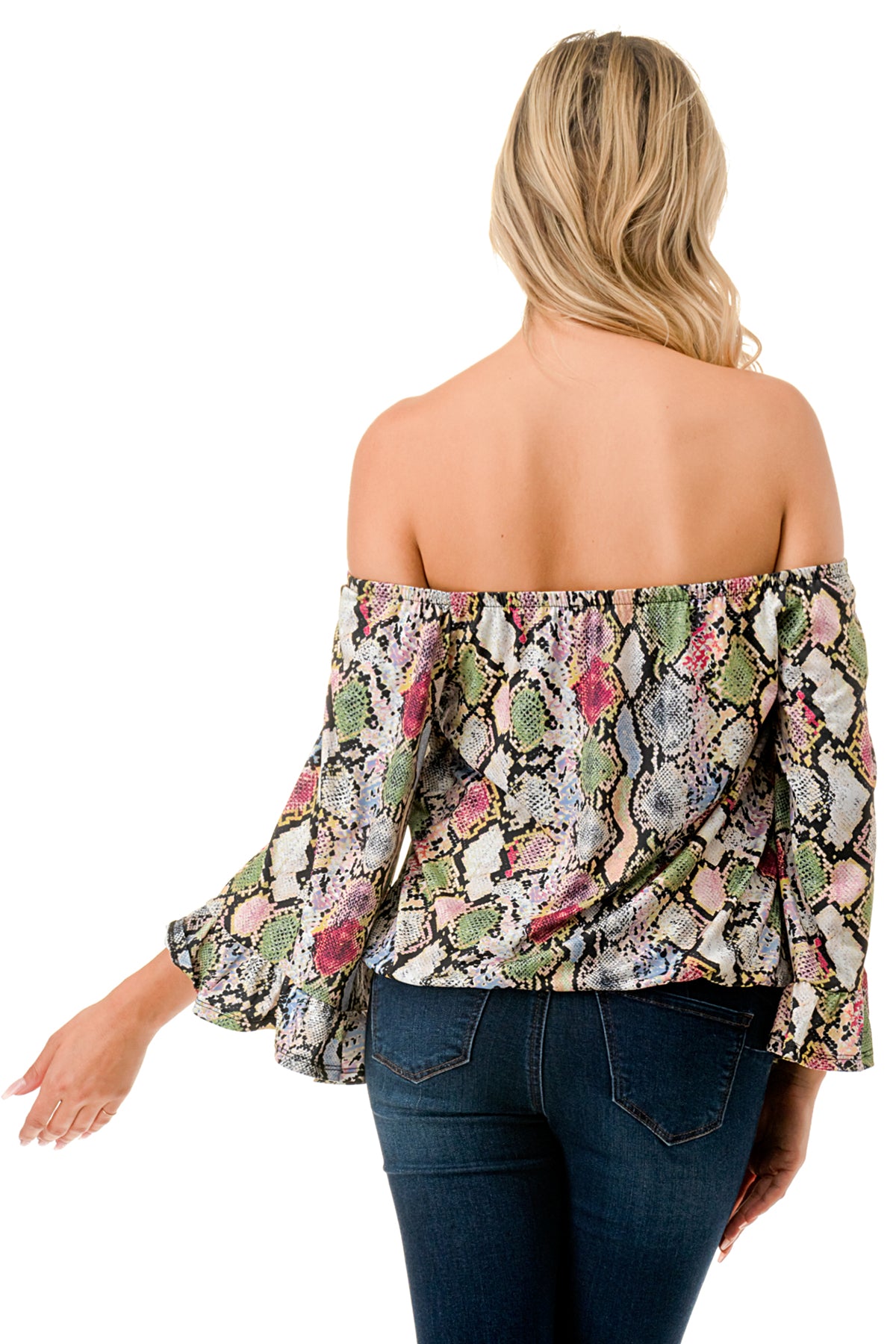 HARRIET OFF SHOULDER TOP (MULTI SNAKE)- VT2509