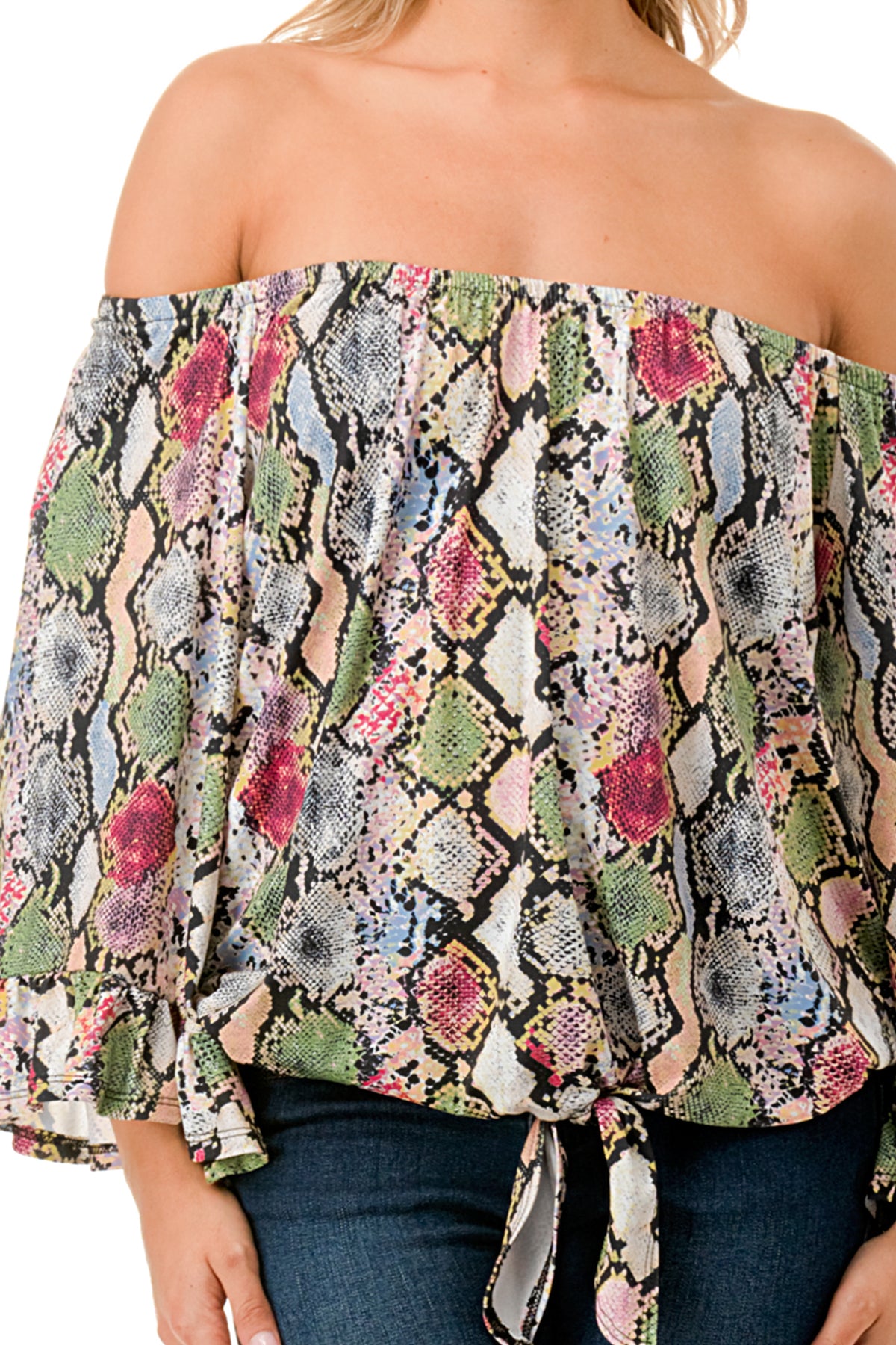 HARRIET OFF SHOULDER TOP (MULTI SNAKE)- VT2509