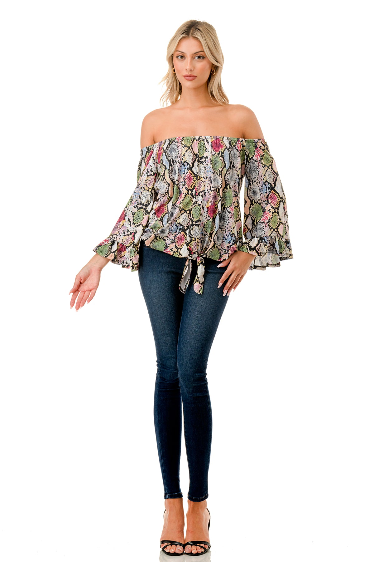 HARRIET OFF SHOULDER TOP (MULTI SNAKE)- VT2509