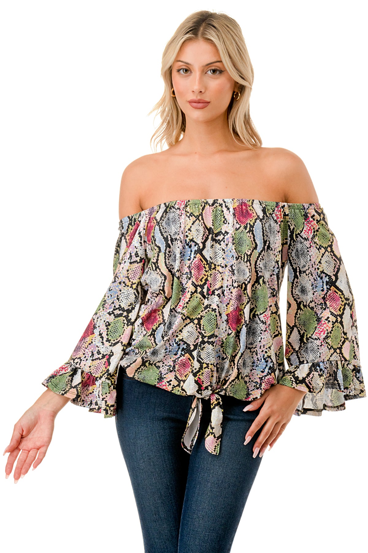 HARRIET OFF SHOULDER TOP (MULTI SNAKE)- VT2509