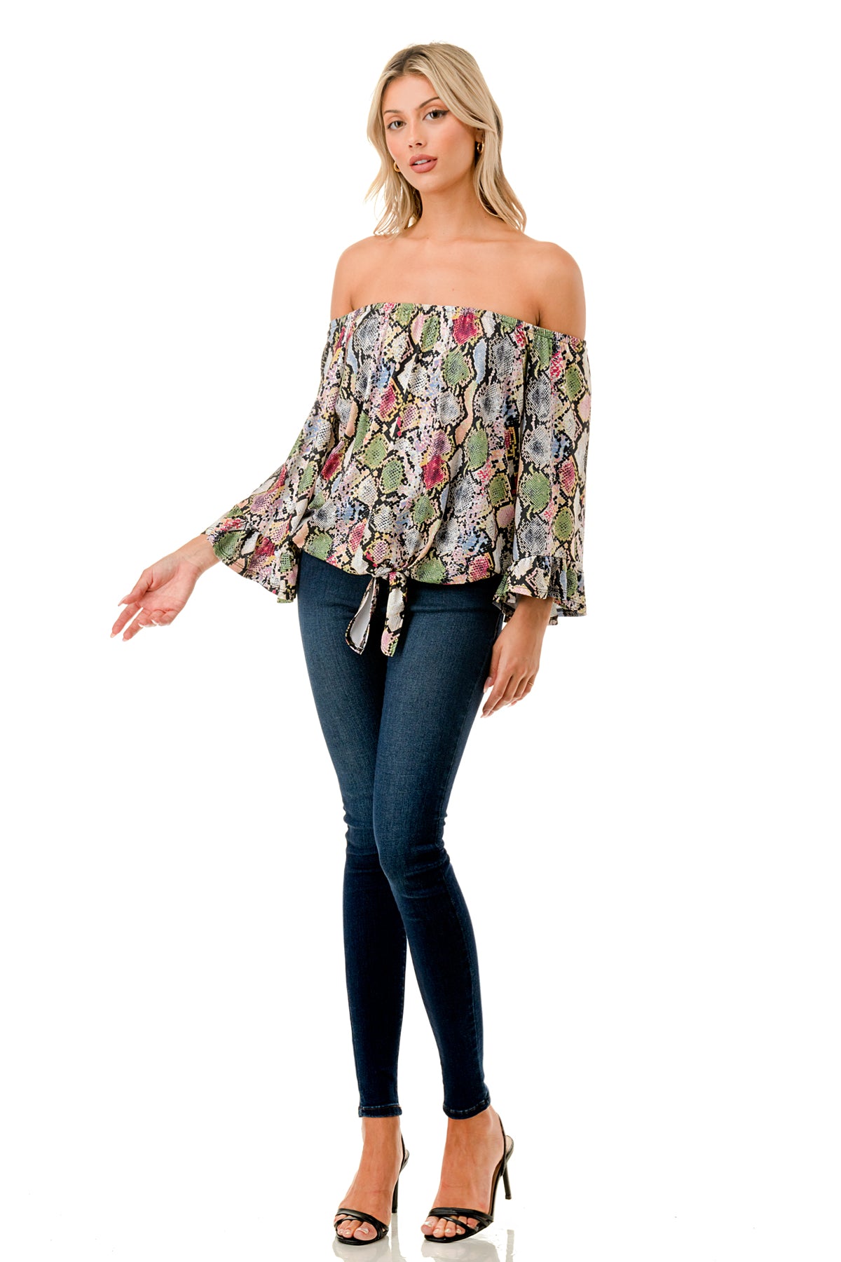 HARRIET OFF SHOULDER TOP (MULTI SNAKE)- VT2509