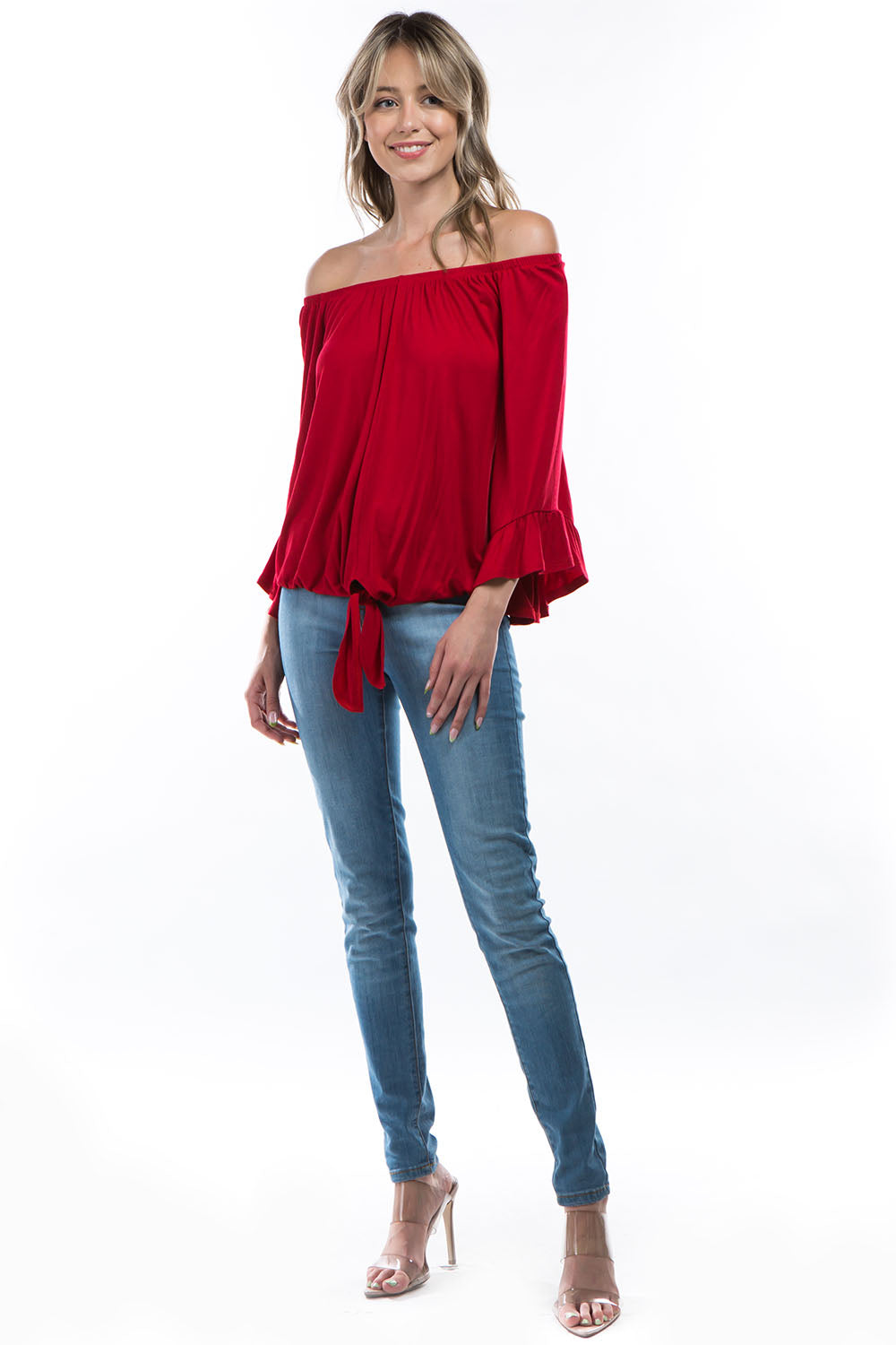 HARRIET OFF SHOULDER TOP (RED)- VT2509