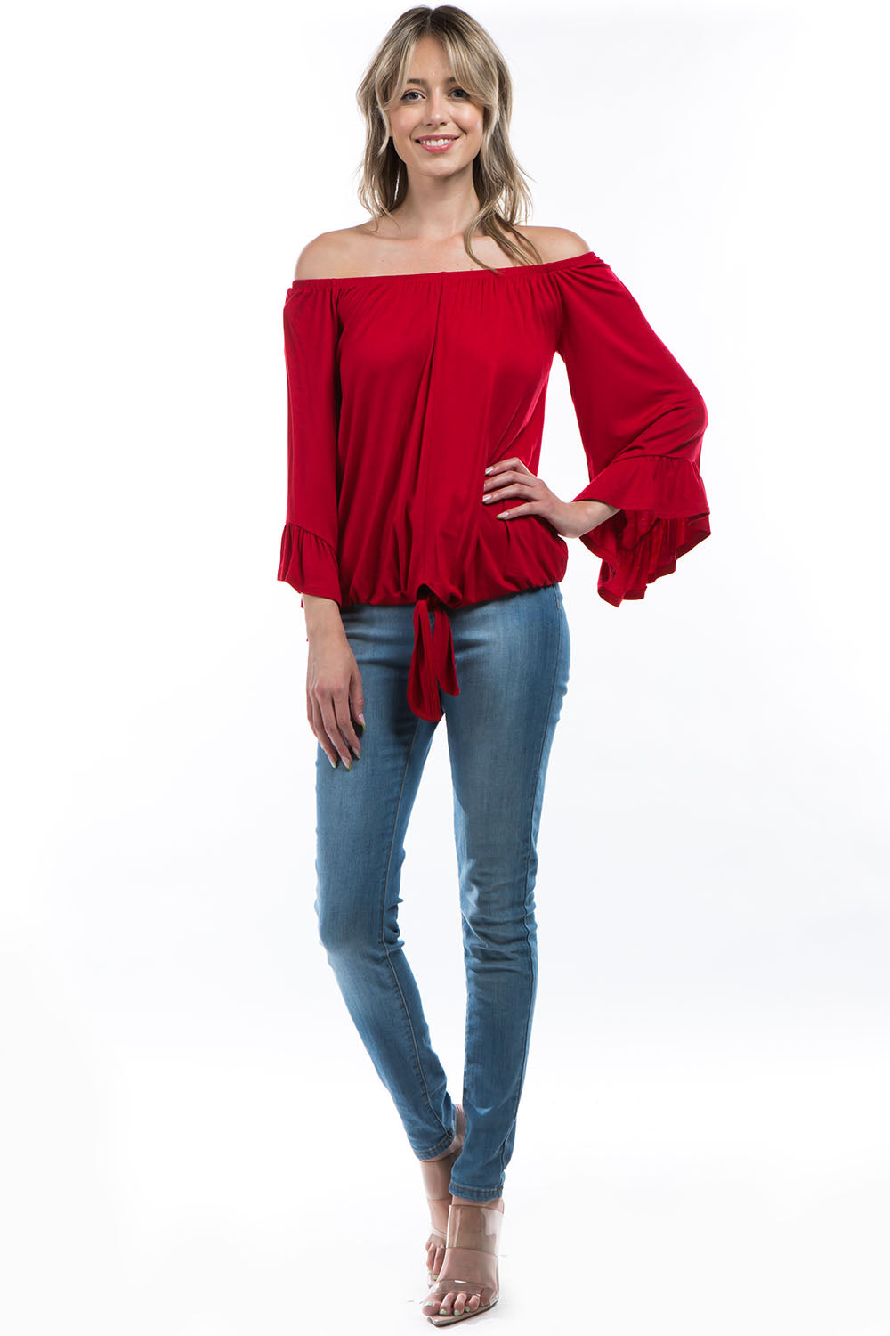 HARRIET OFF SHOULDER TOP (RED)- VT2509