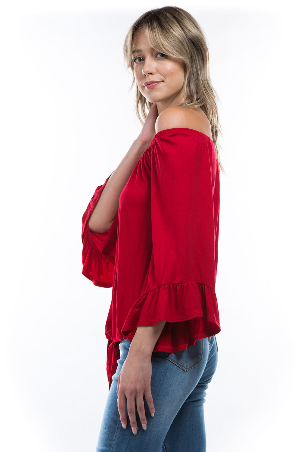 HARRIET OFF SHOULDER TOP (RED)- VT2509