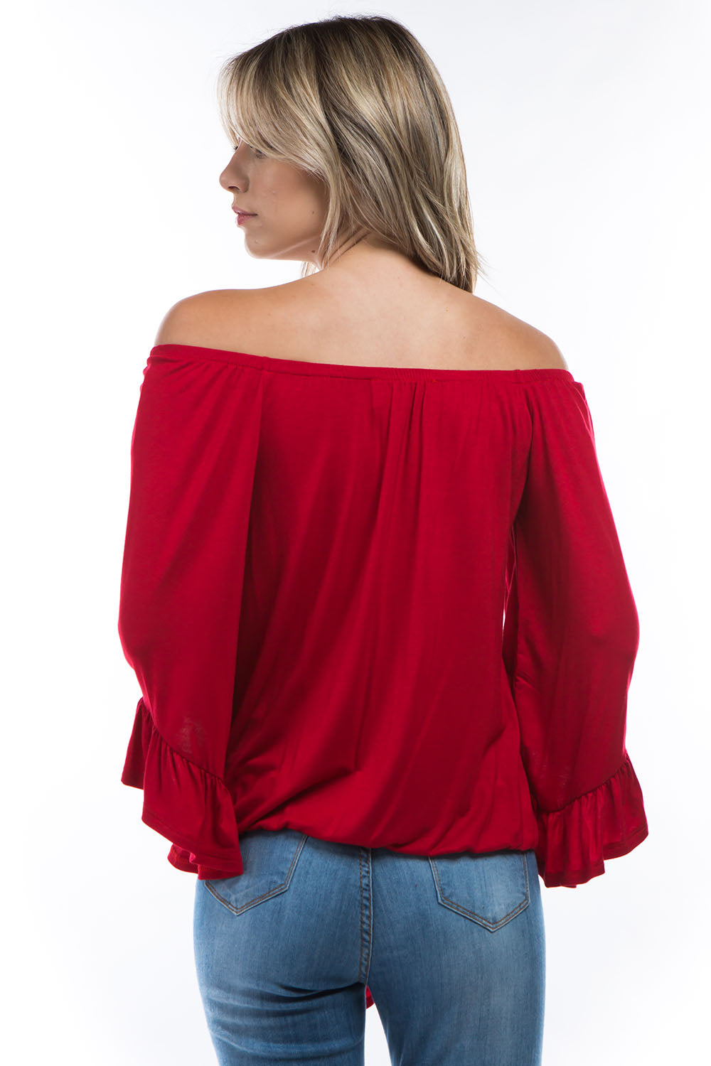 HARRIET OFF SHOULDER TOP (RED)- VT2509