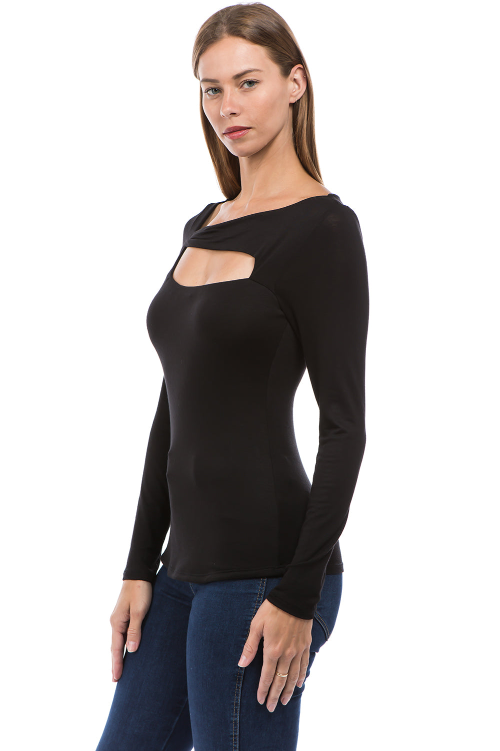 ROCIO SPLIT YOKE TOP (BLACK)-VT2595