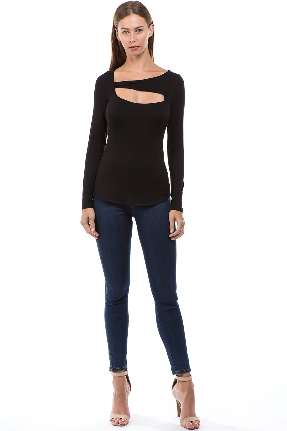 ROCIO SPLIT YOKE TOP (BLACK)-VT2595