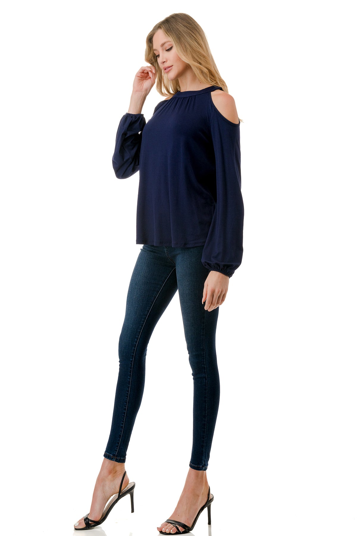MICHELLE COLD SHOULDER TOP (NAVY)-VT2609