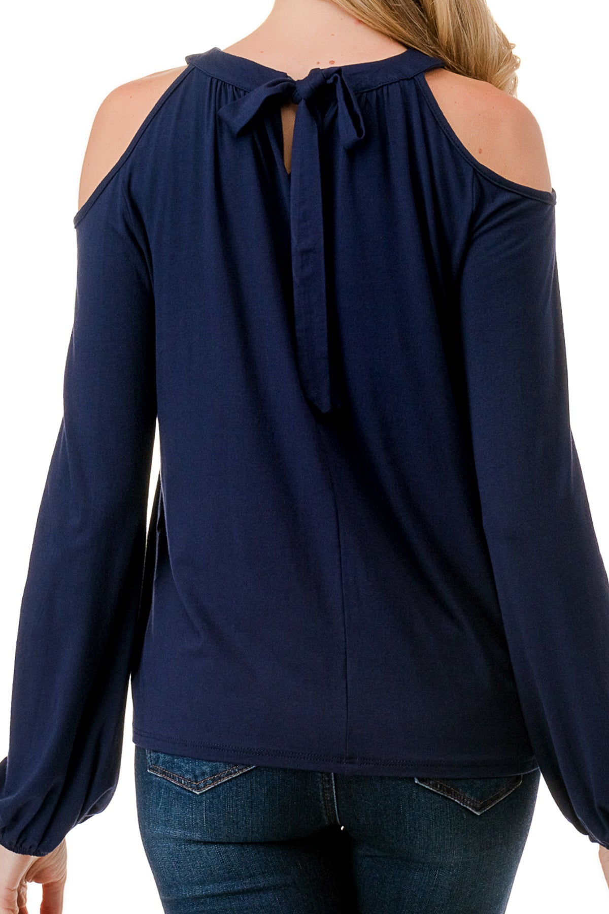 MICHELLE COLD SHOULDER TOP (NAVY)-VT2609