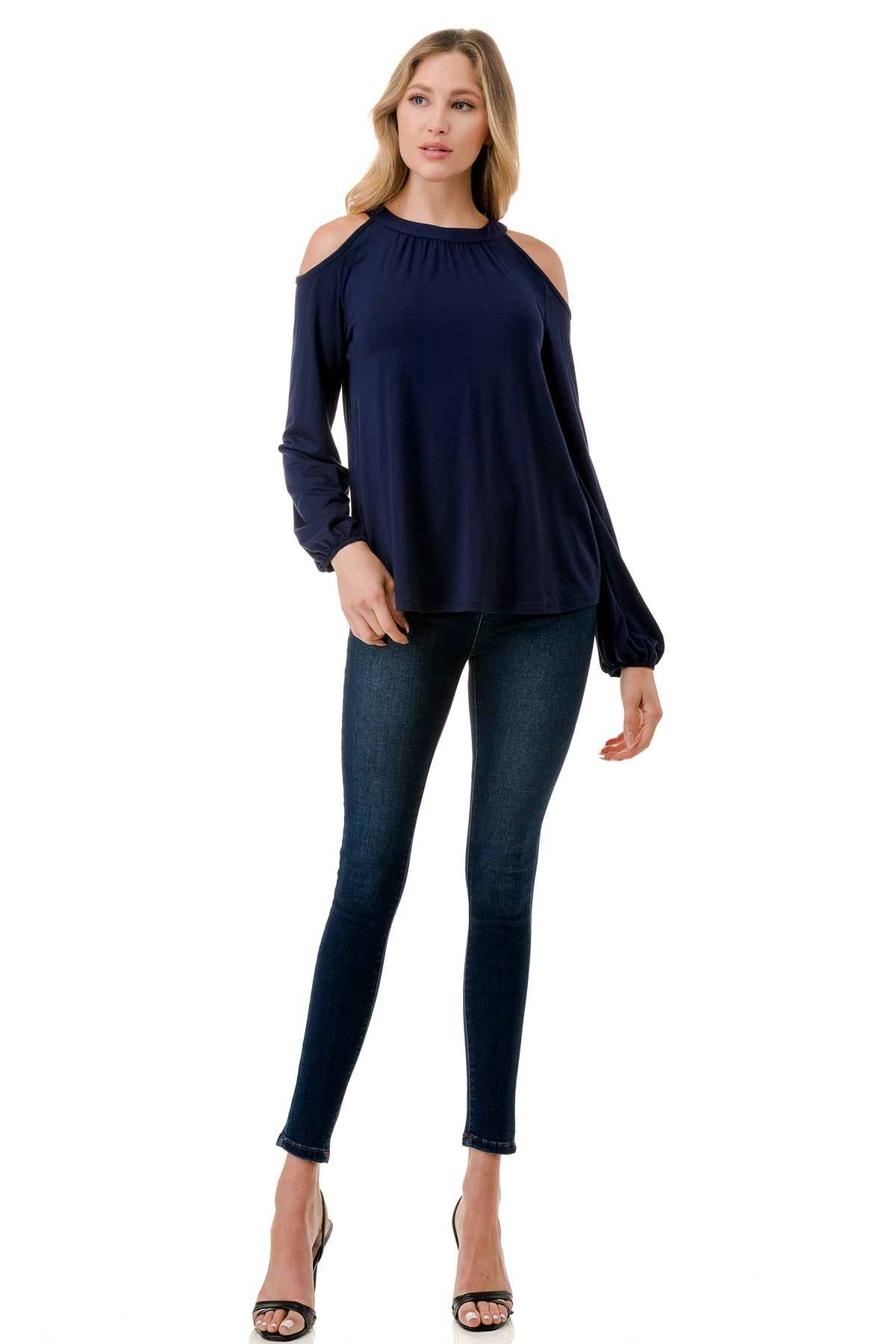 MICHELLE COLD SHOULDER TOP (NAVY)-VT2609