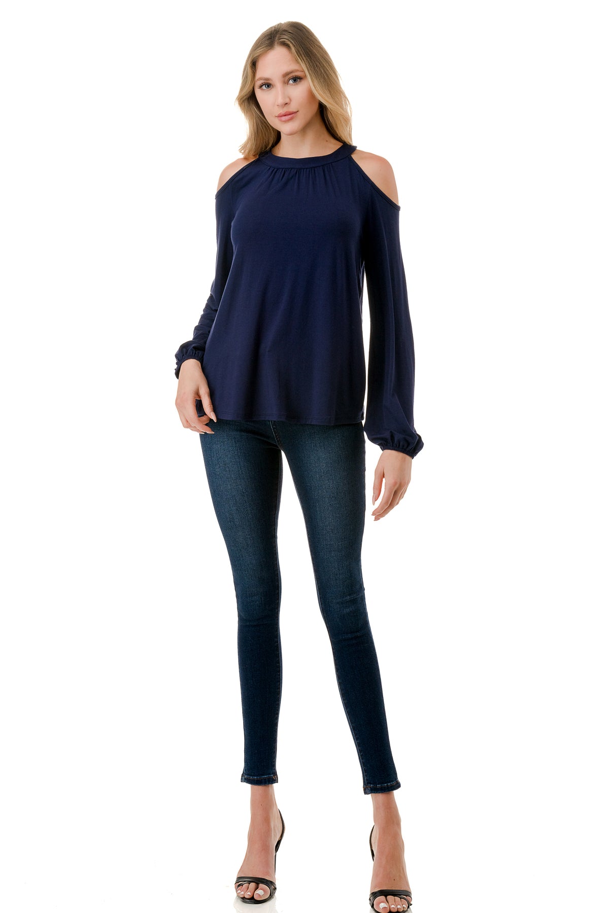 MICHELLE COLD SHOULDER TOP (NAVY)-VT2609