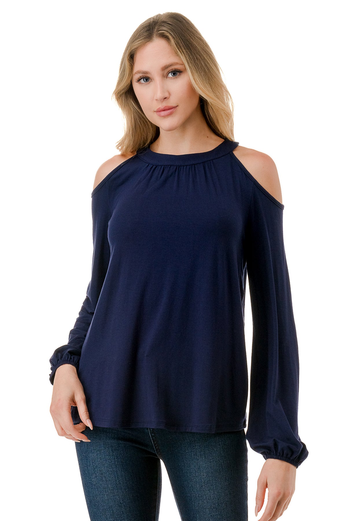 MICHELLE COLD SHOULDER TOP (NAVY)-VT2609
