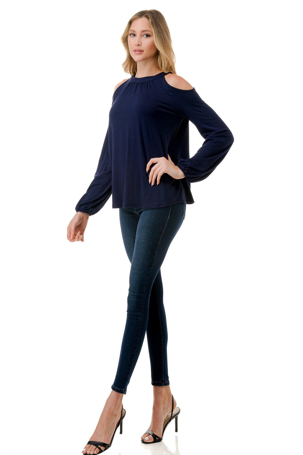 MICHELLE COLD SHOULDER TOP (NAVY)-VT2609