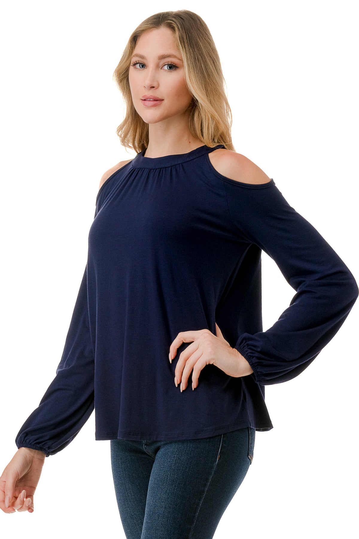 MICHELLE COLD SHOULDER TOP (NAVY)-VT2609