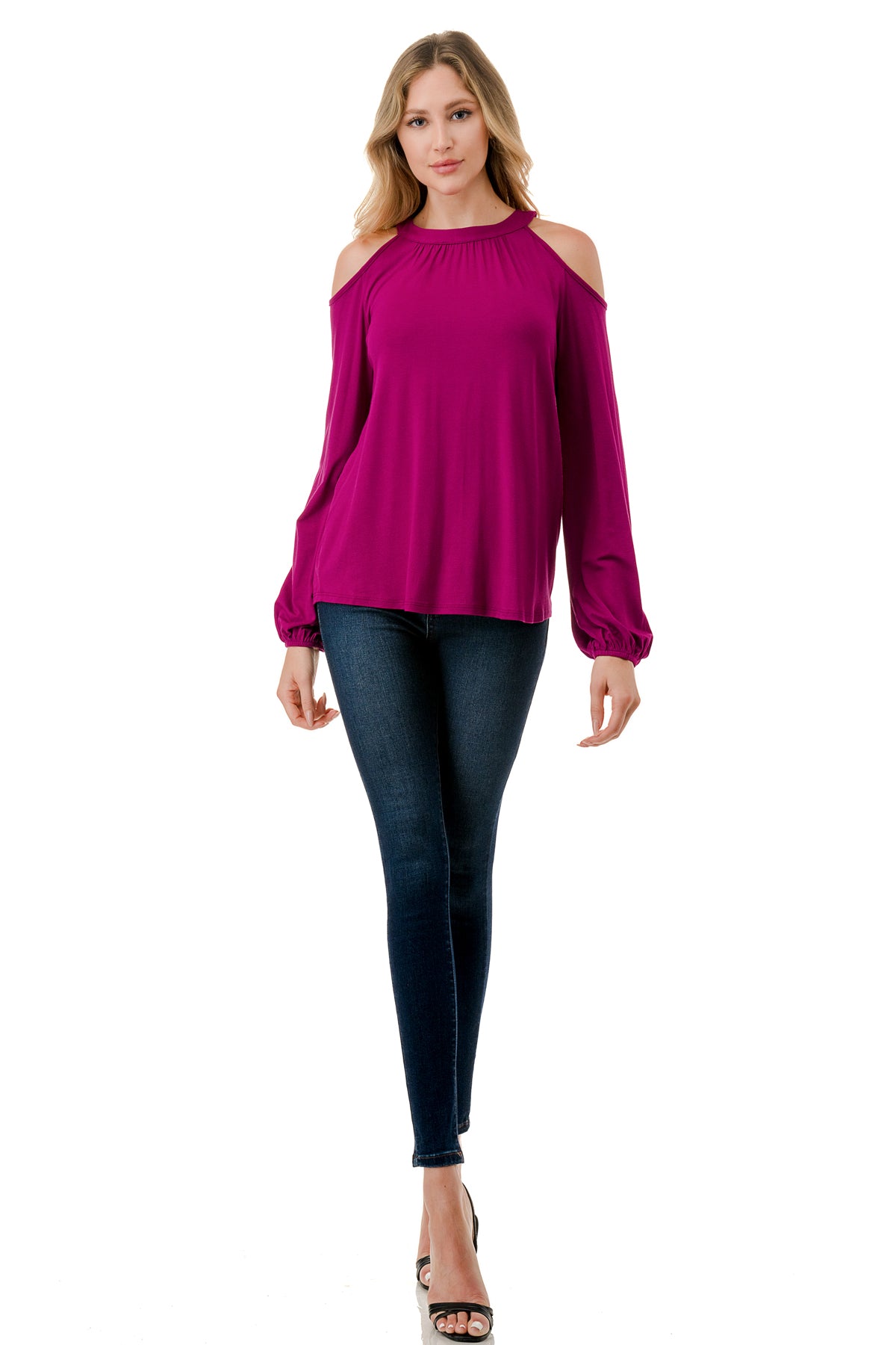 MICHELLE COLD SHOULDER TOP (MAGENTA)-VT2609