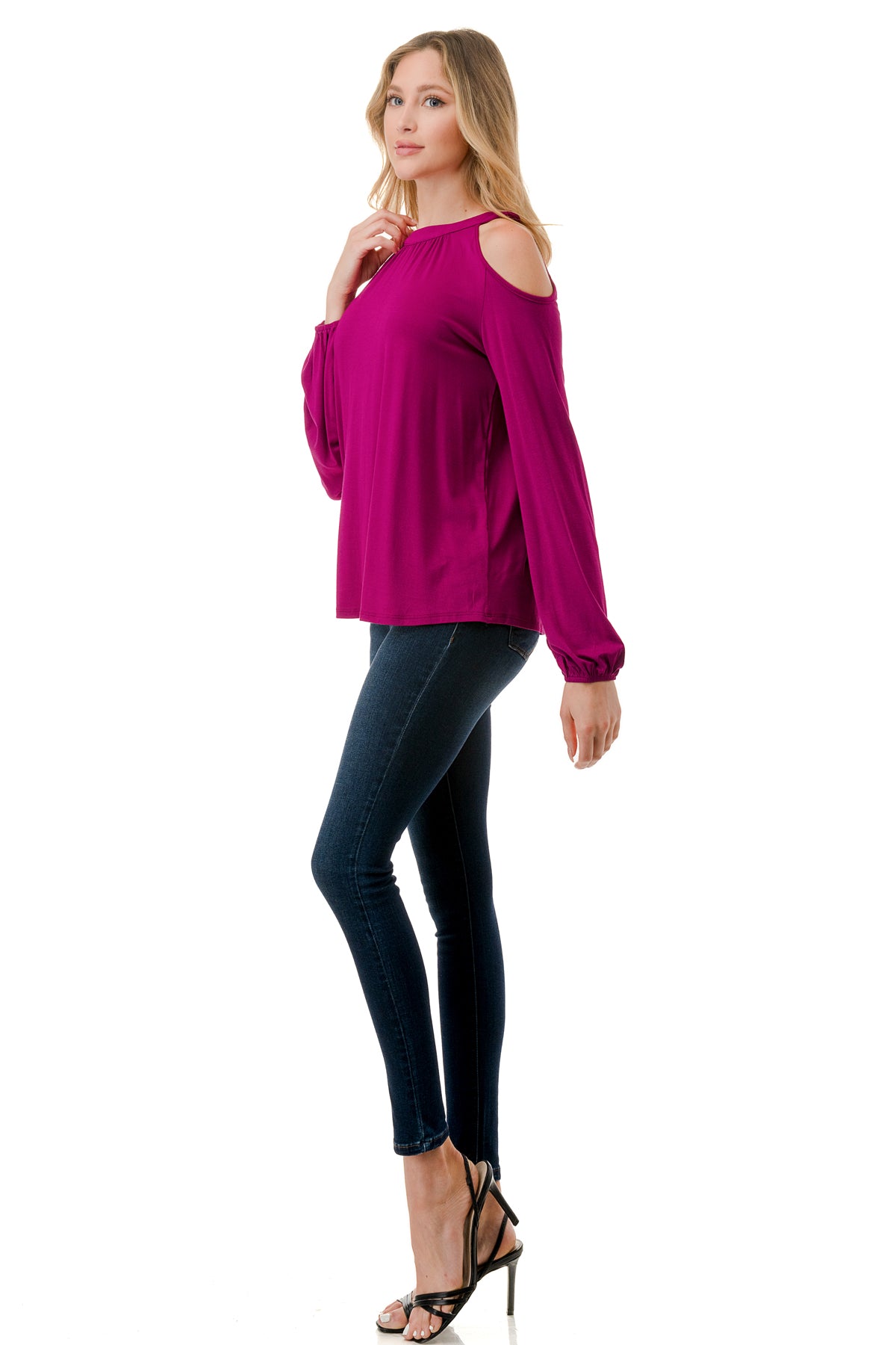 MICHELLE COLD SHOULDER TOP (MAGENTA)-VT2609