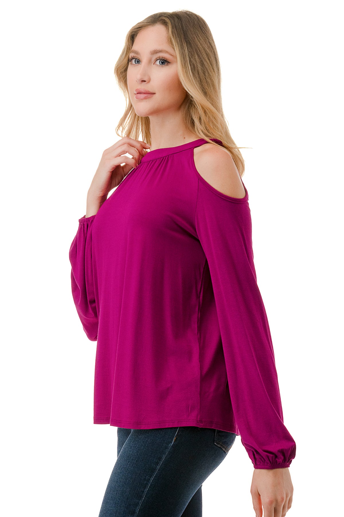 MICHELLE COLD SHOULDER TOP (MAGENTA)-VT2609