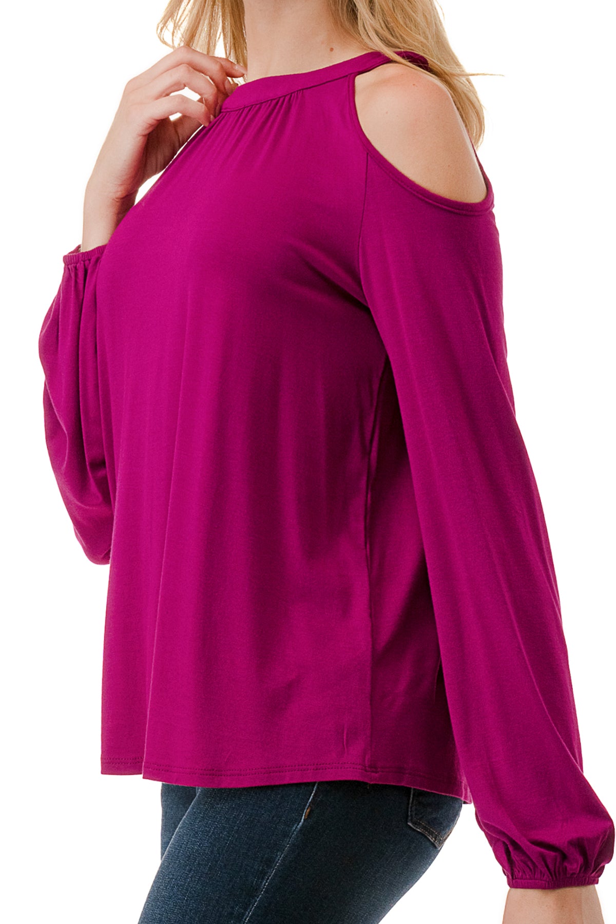 MICHELLE COLD SHOULDER TOP (MAGENTA)-VT2609