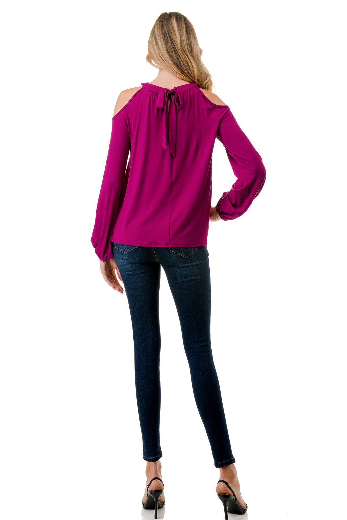 MICHELLE COLD SHOULDER TOP (MAGENTA)-VT2609