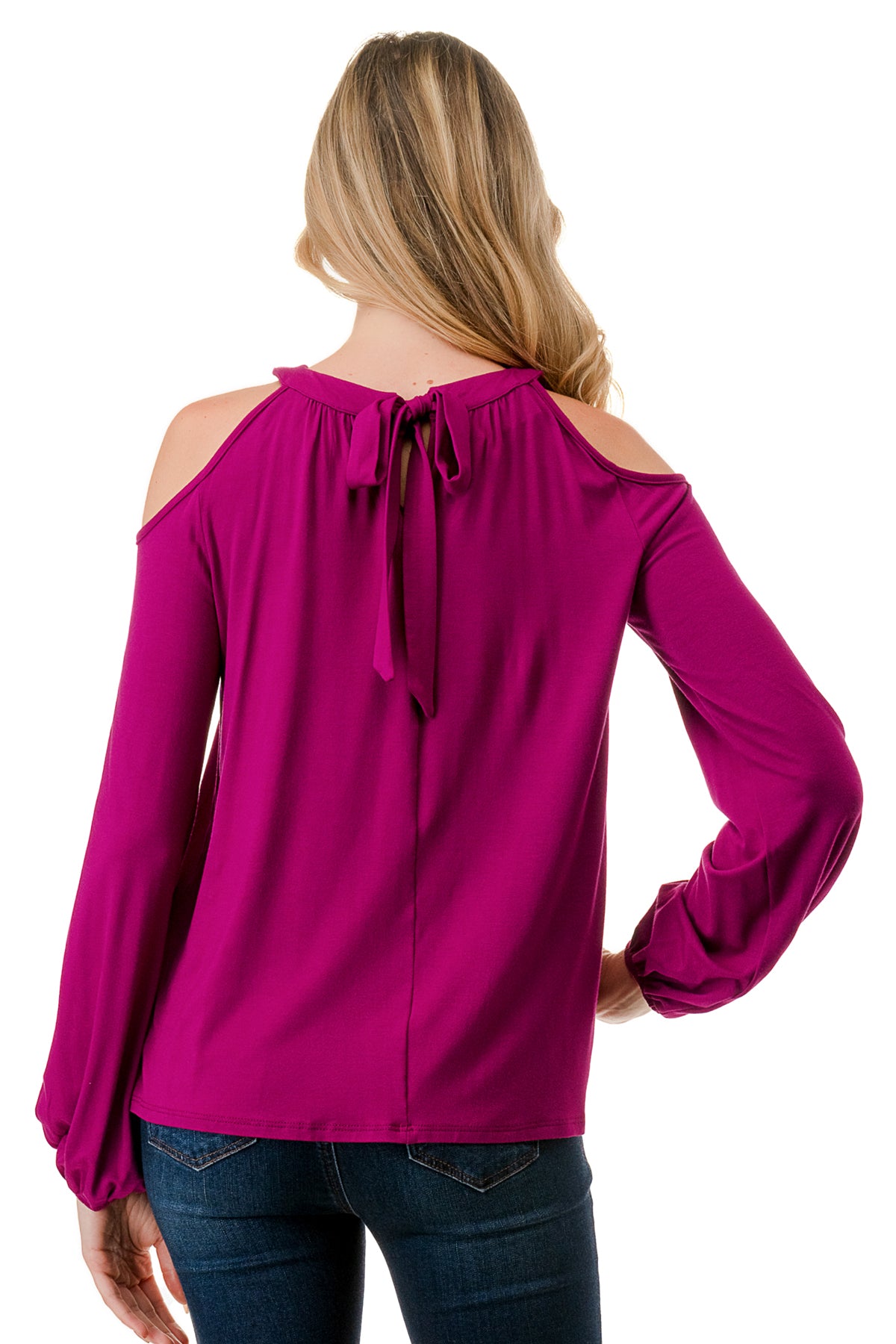 MICHELLE COLD SHOULDER TOP (MAGENTA)-VT2609