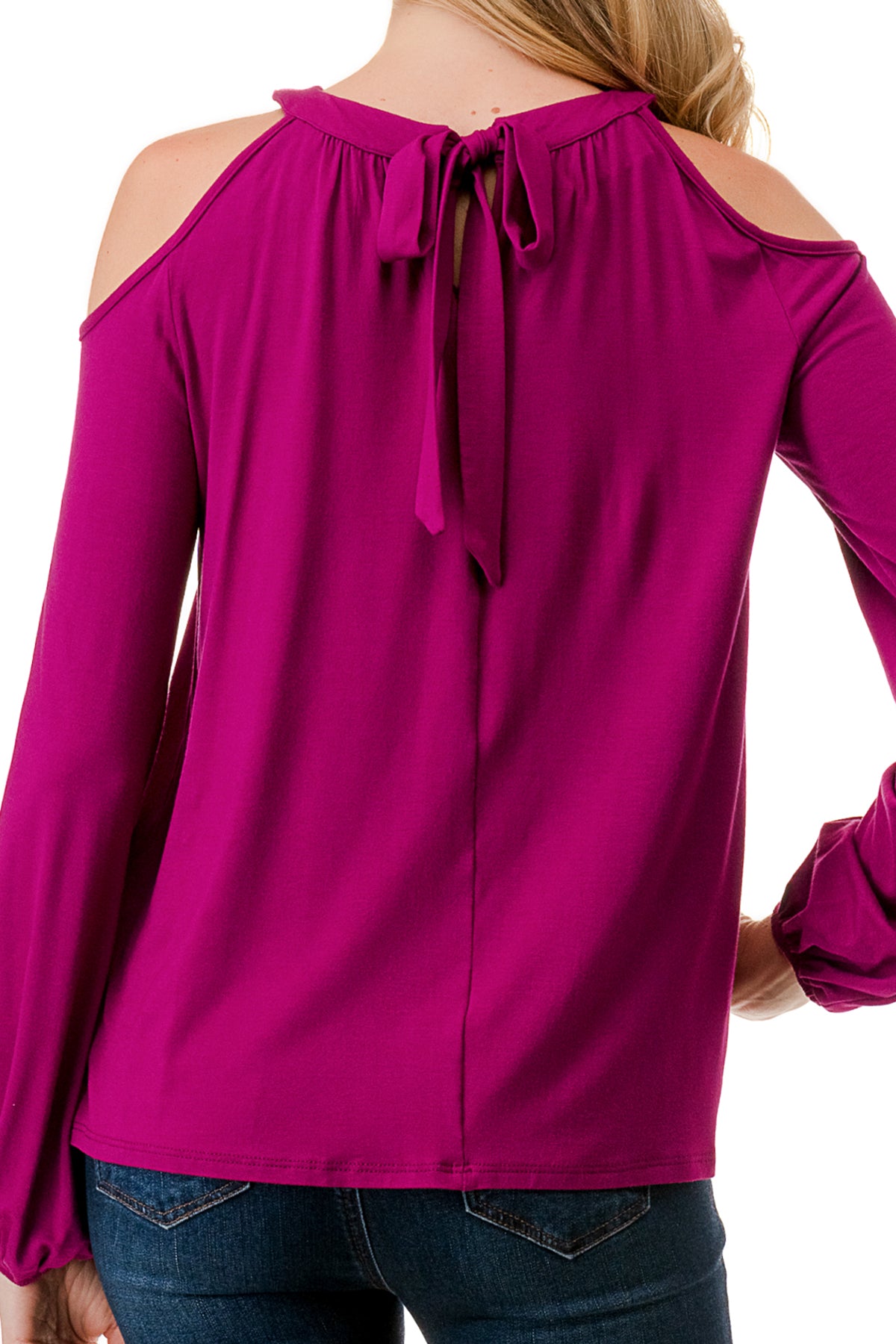 MICHELLE COLD SHOULDER TOP (MAGENTA)-VT2609