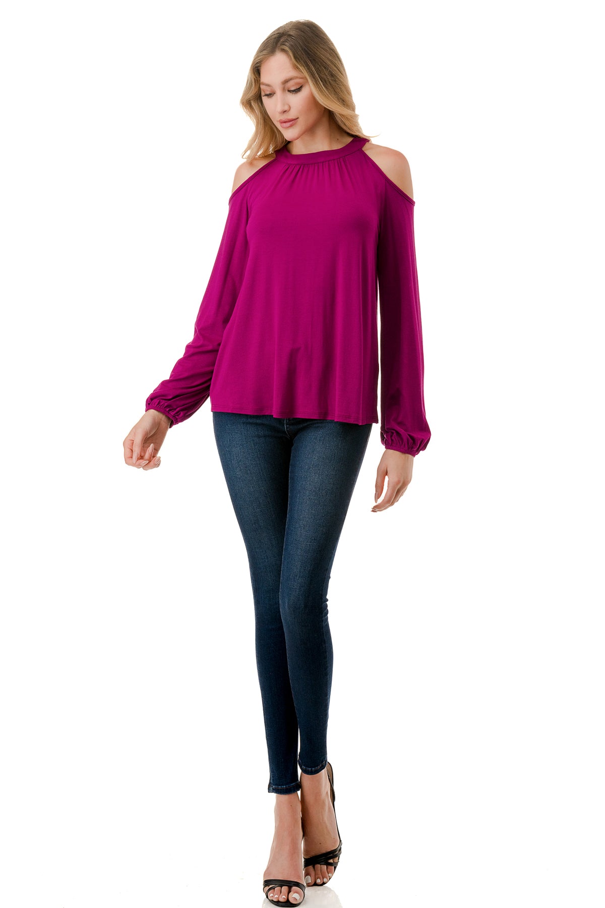 MICHELLE COLD SHOULDER TOP (MAGENTA)-VT2609