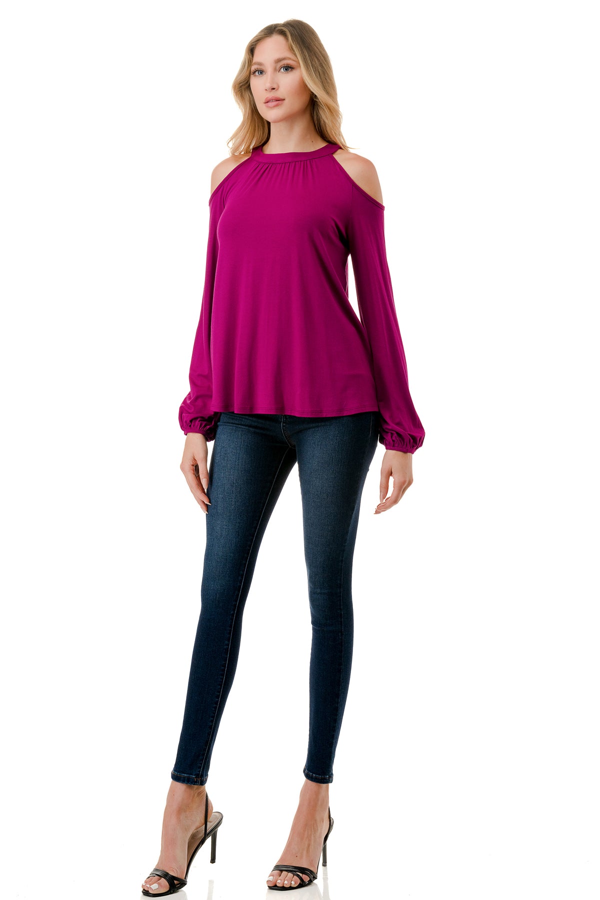 MICHELLE COLD SHOULDER TOP (MAGENTA)-VT2609