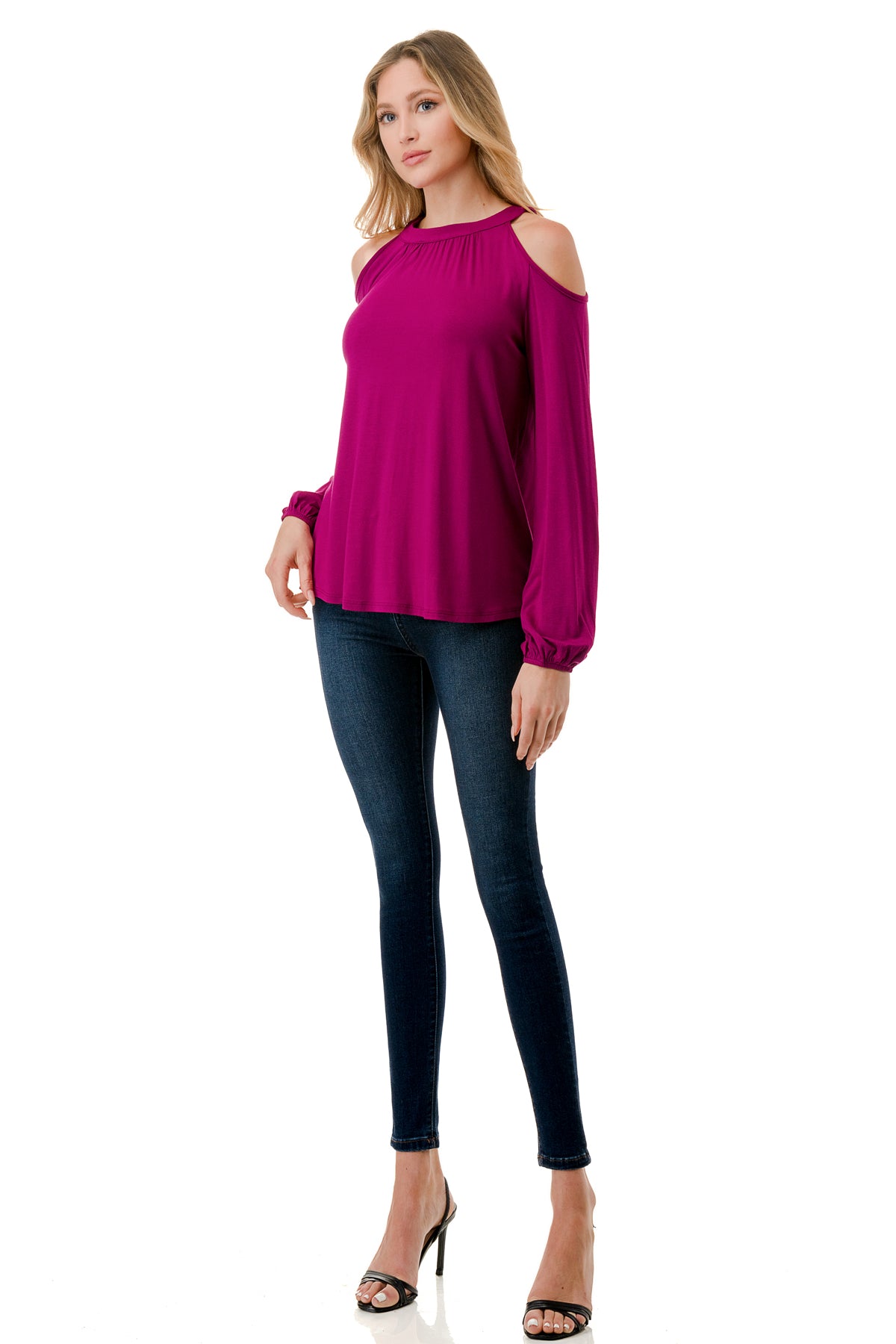 MICHELLE COLD SHOULDER TOP (MAGENTA)-VT2609
