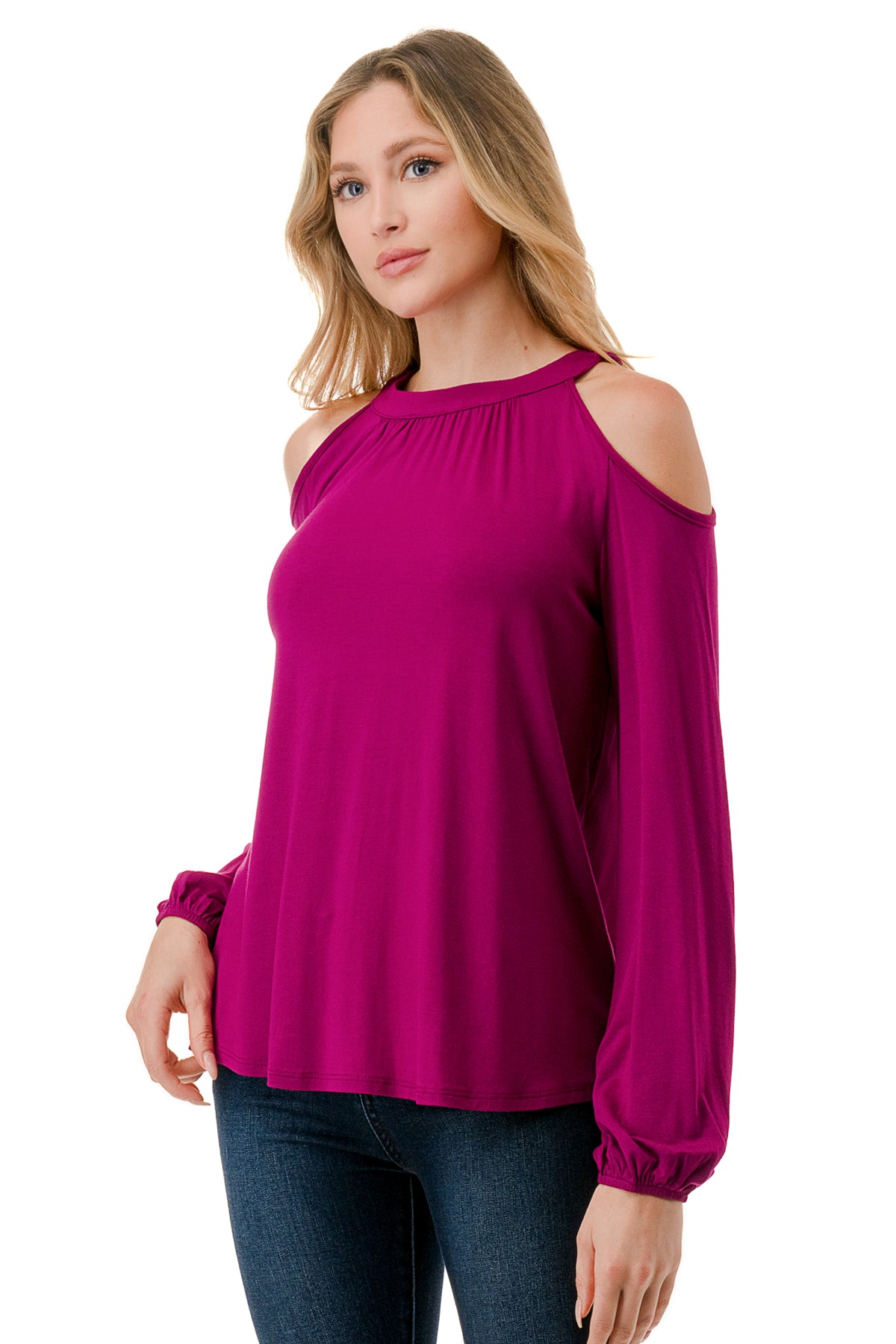 MICHELLE COLD SHOULDER TOP (MAGENTA)-VT2609