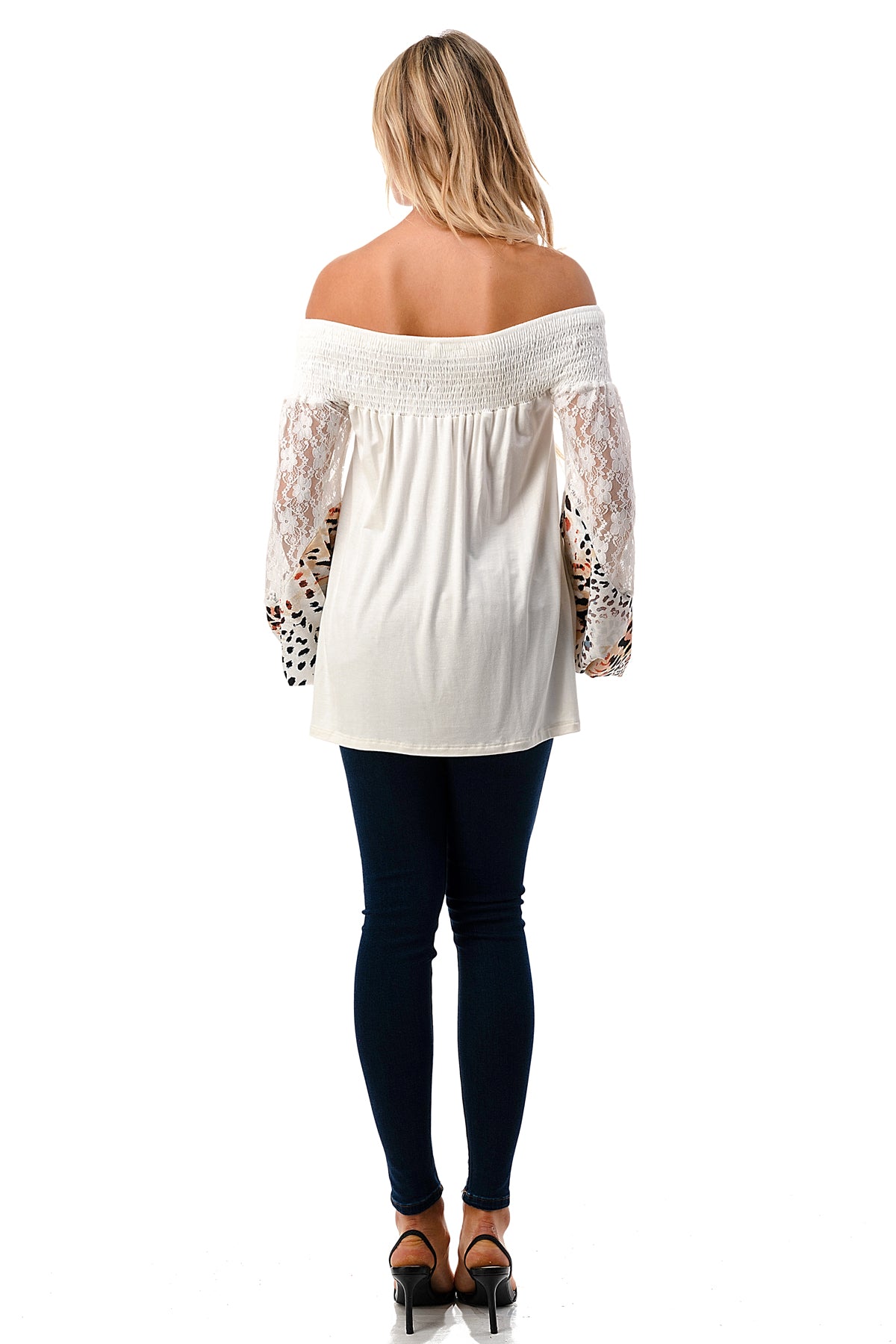 CHEVRON OFF SHOULDER TOP (IVORY / WHITE LEOPARD)- VT2646