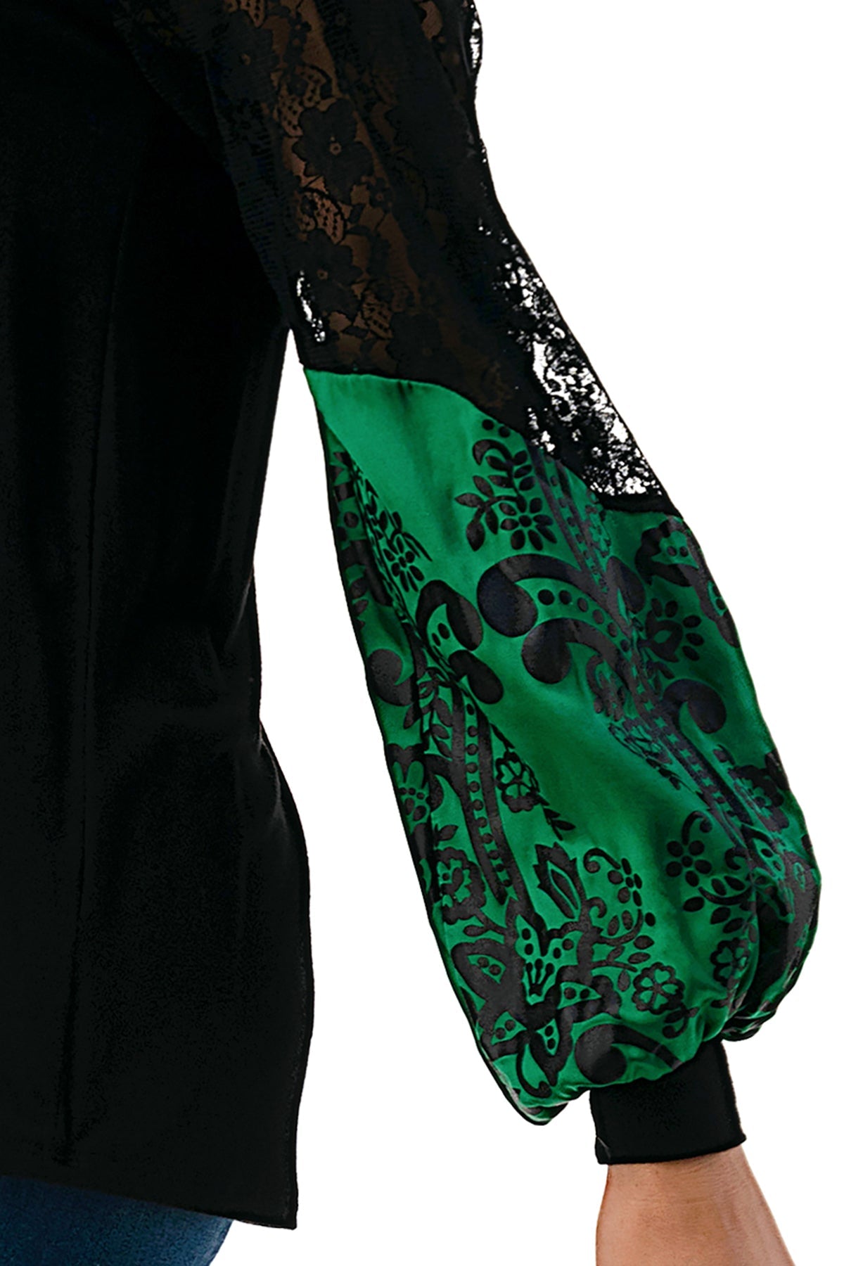 GINA V NECK TOP (BLACK/GREEN FLORAL SILK)- VT2647
