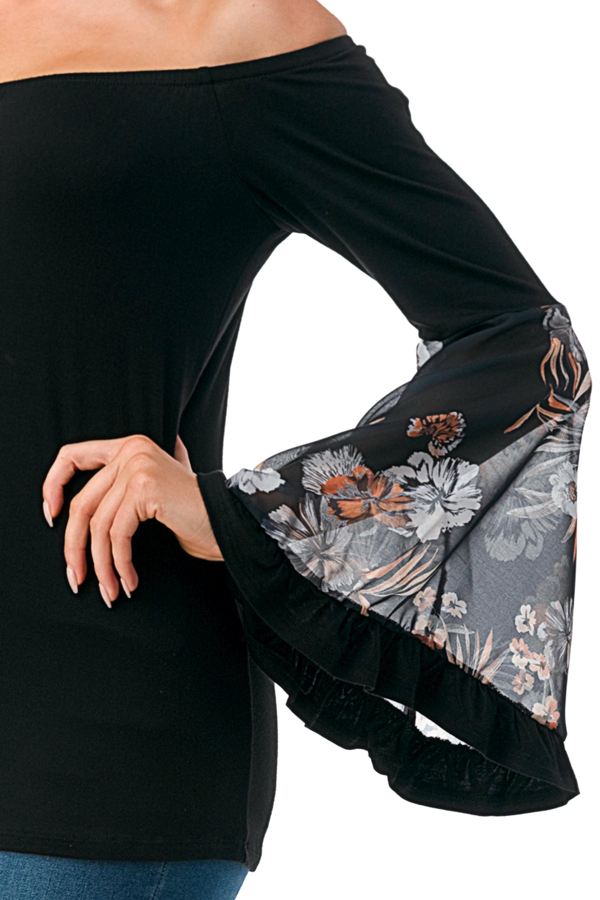 LENA BELL SLEEVE TOP (NAVY / NAVY PAISLEY)- VT2650
