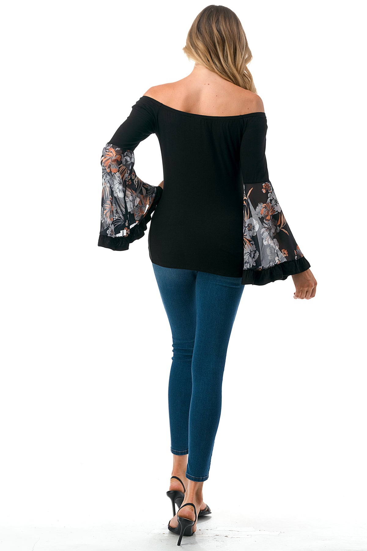 LENA BELL SLEEVE TOP (NAVY / NAVY PAISLEY)- VT2650