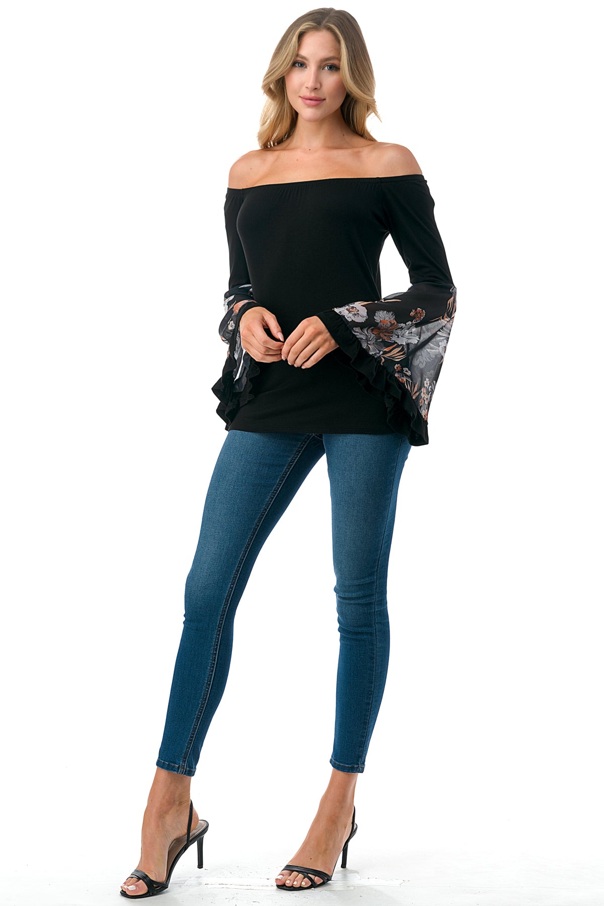 LENA BELL SLEEVE TOP (NAVY / NAVY PAISLEY)- VT2650
