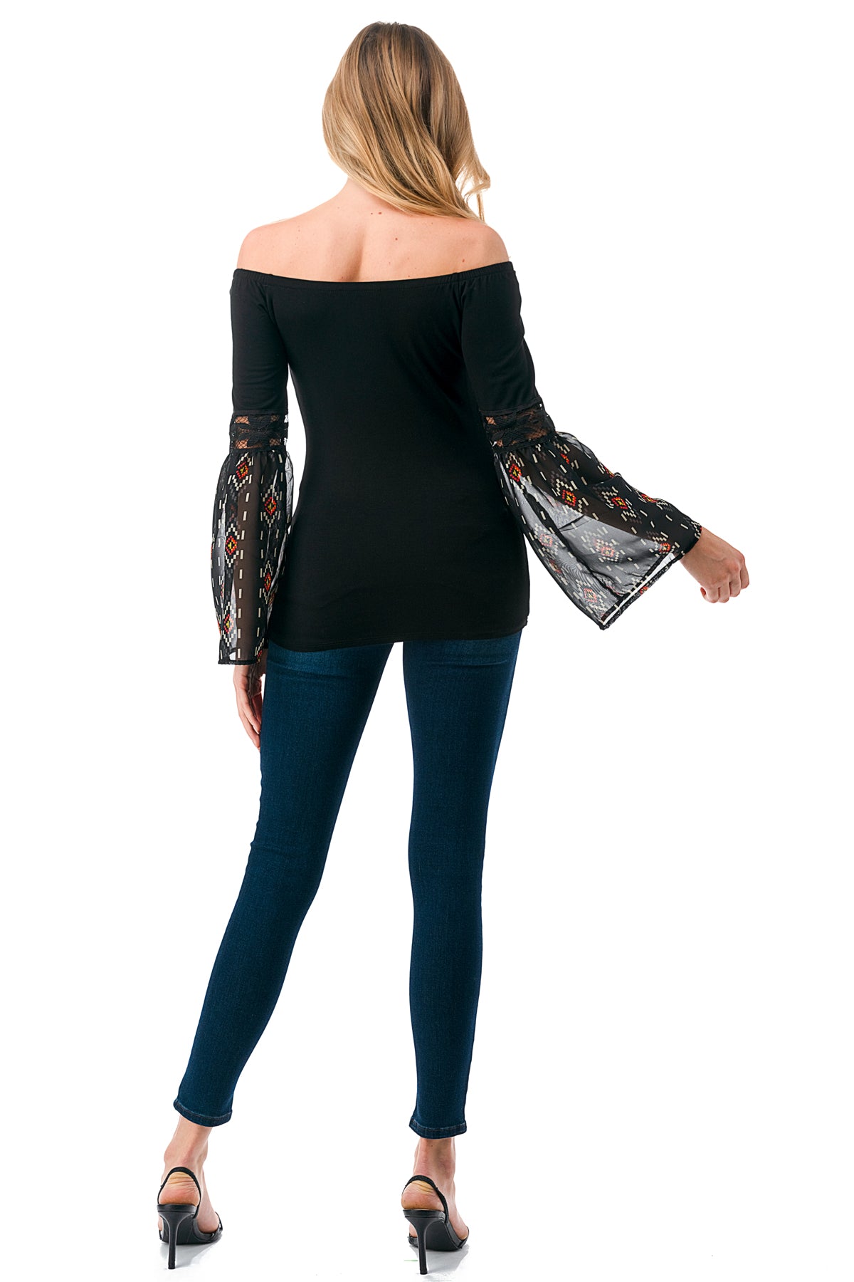 CLEO OFF SHOULDER TOP (BLACK / BLACK TRIBAL)- VT2652