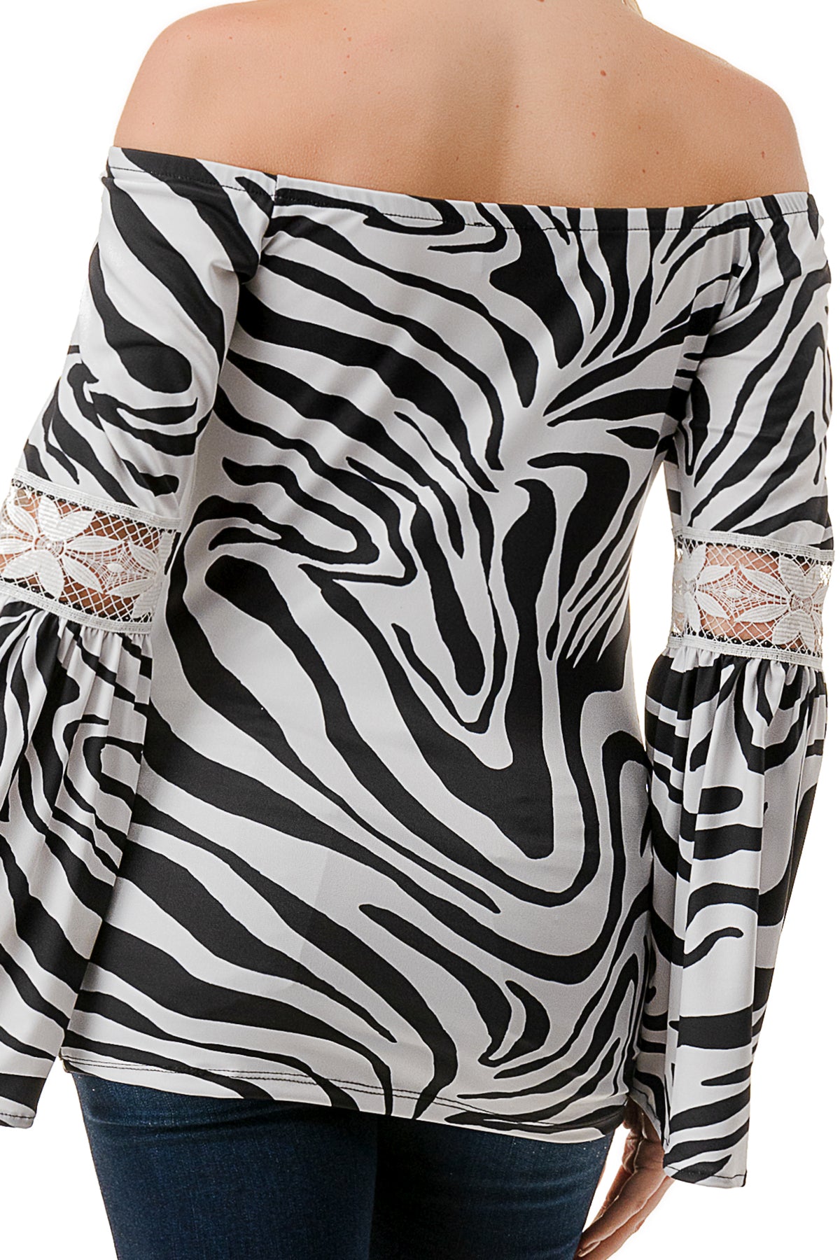 CLEO OFF SHOULDER TOP (BLACK WHITE ZEBRA)- VT2652