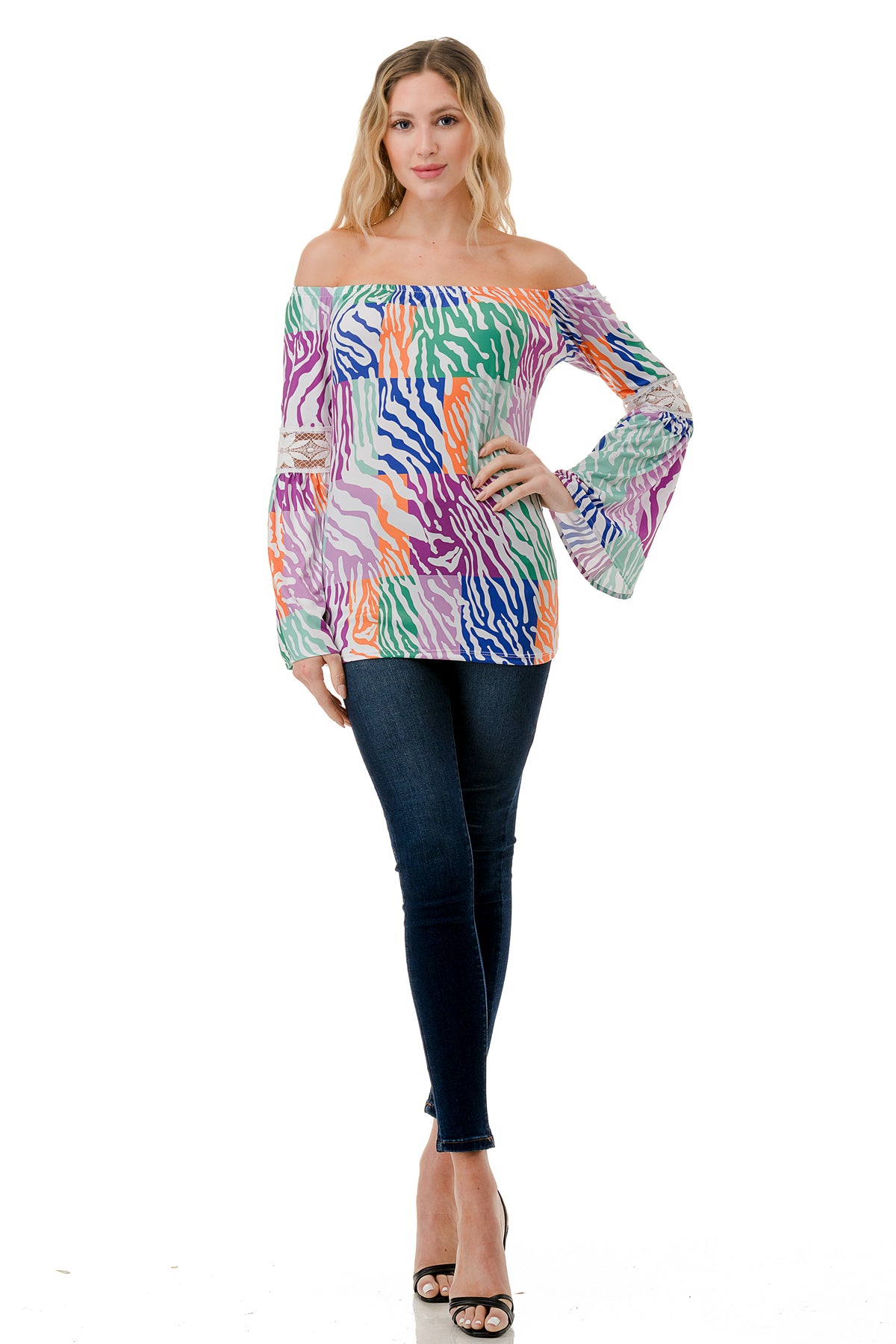 CLEO OFF SHOULDER TOP (MULTI ZEBRA)- VT2652