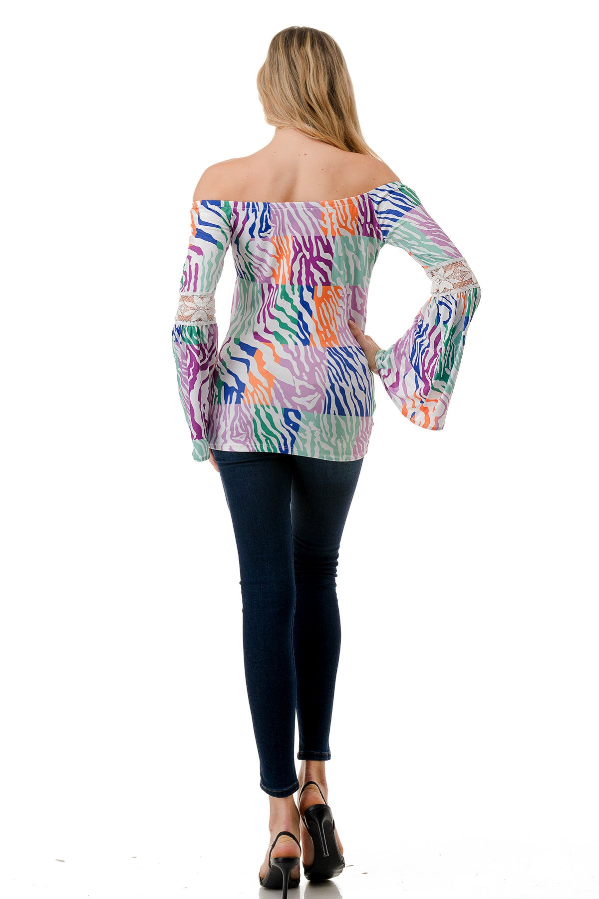 CLEO OFF SHOULDER TOP (MULTI ZEBRA)- VT2652