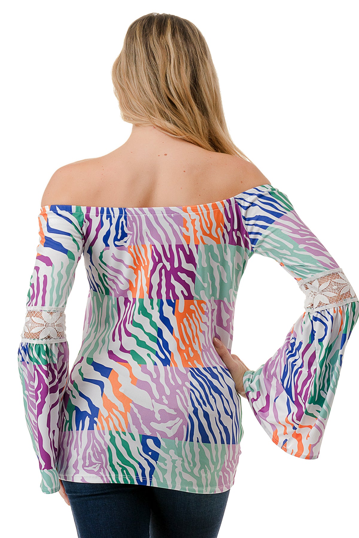CLEO OFF SHOULDER TOP (MULTI ZEBRA)- VT2652