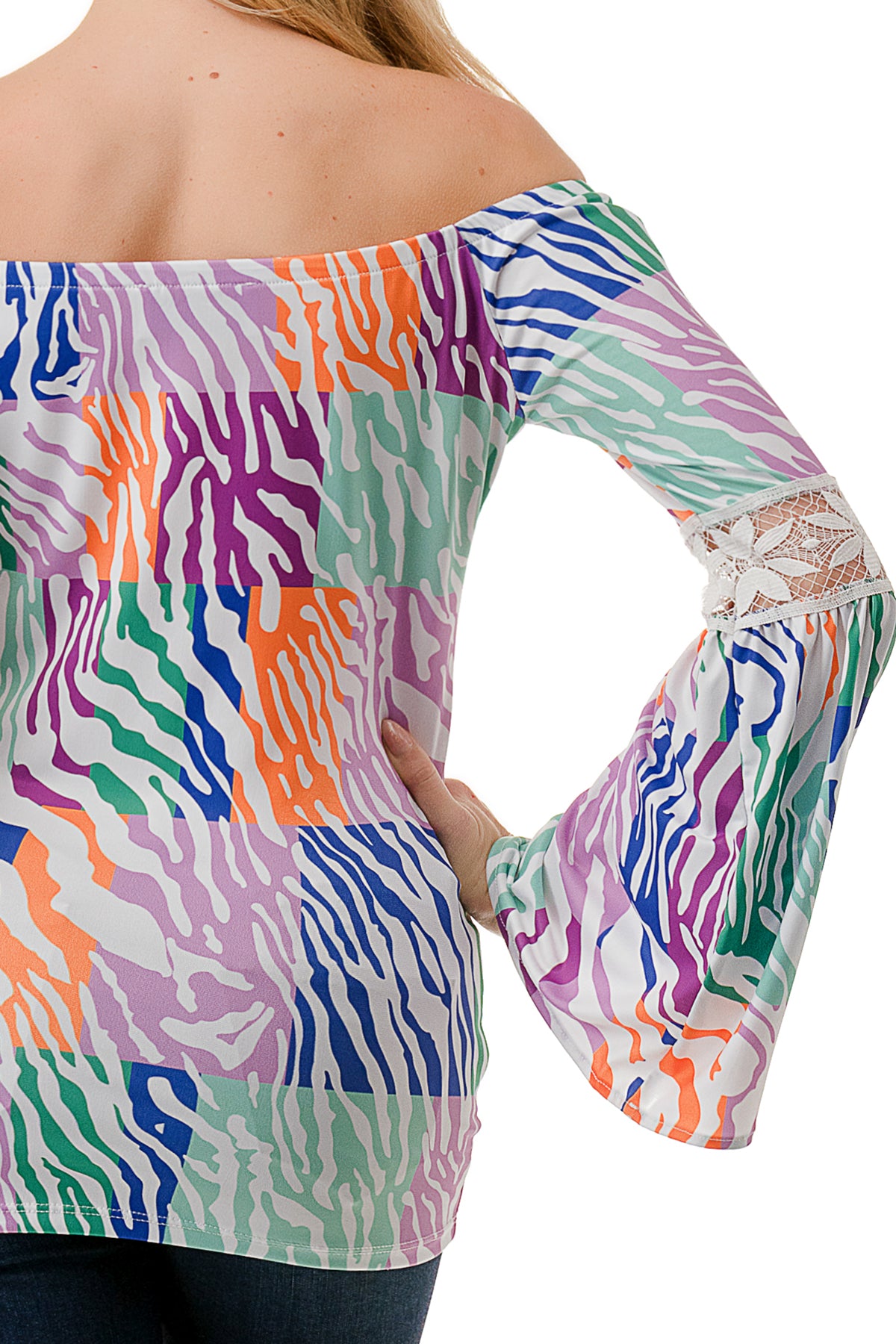 CLEO OFF SHOULDER TOP (MULTI ZEBRA)- VT2652