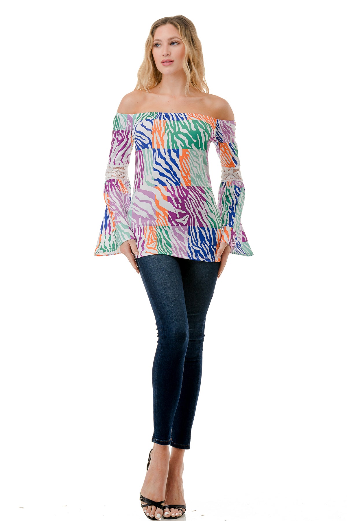 CLEO OFF SHOULDER TOP (MULTI ZEBRA)- VT2652