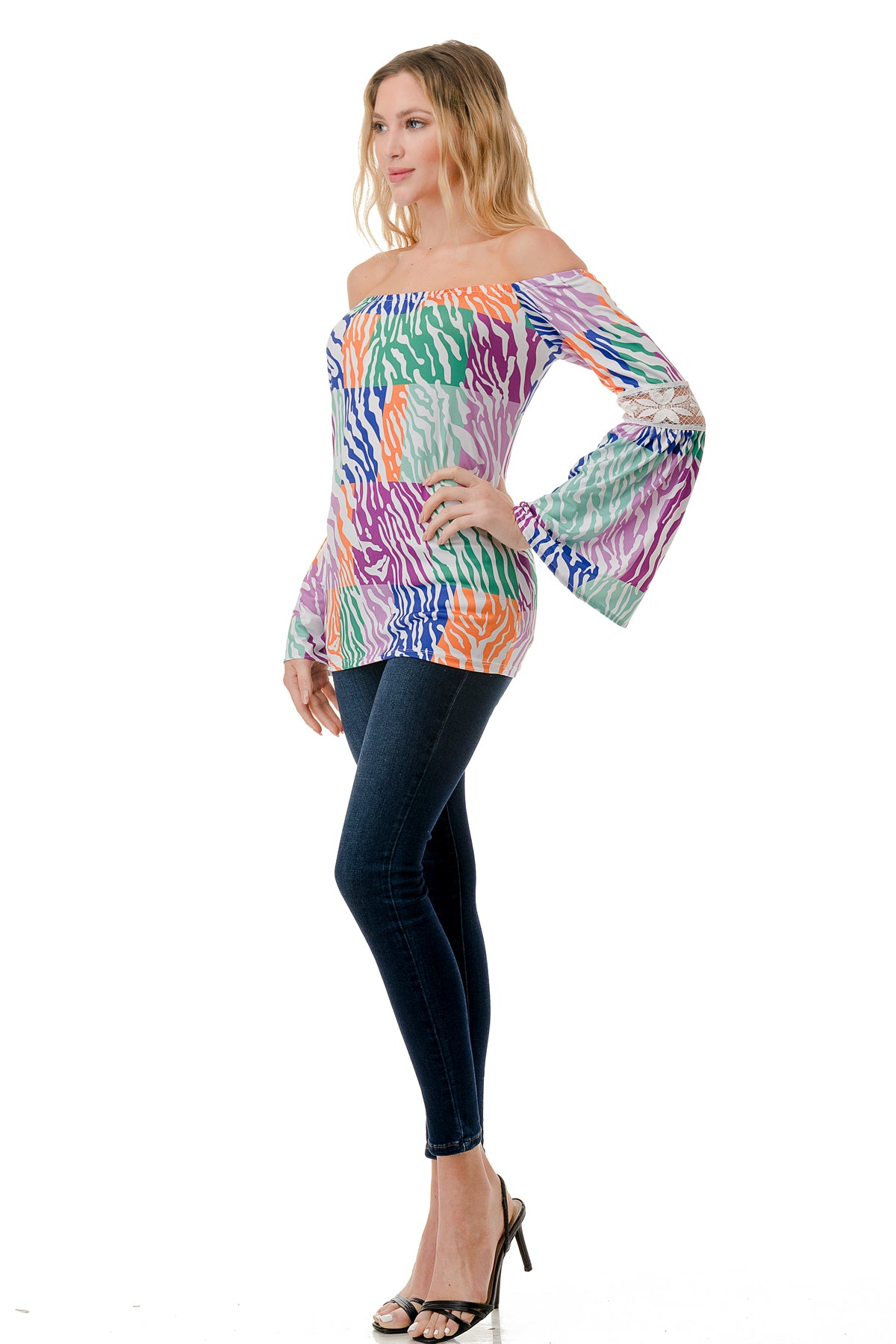 CLEO OFF SHOULDER TOP (MULTI ZEBRA)- VT2652