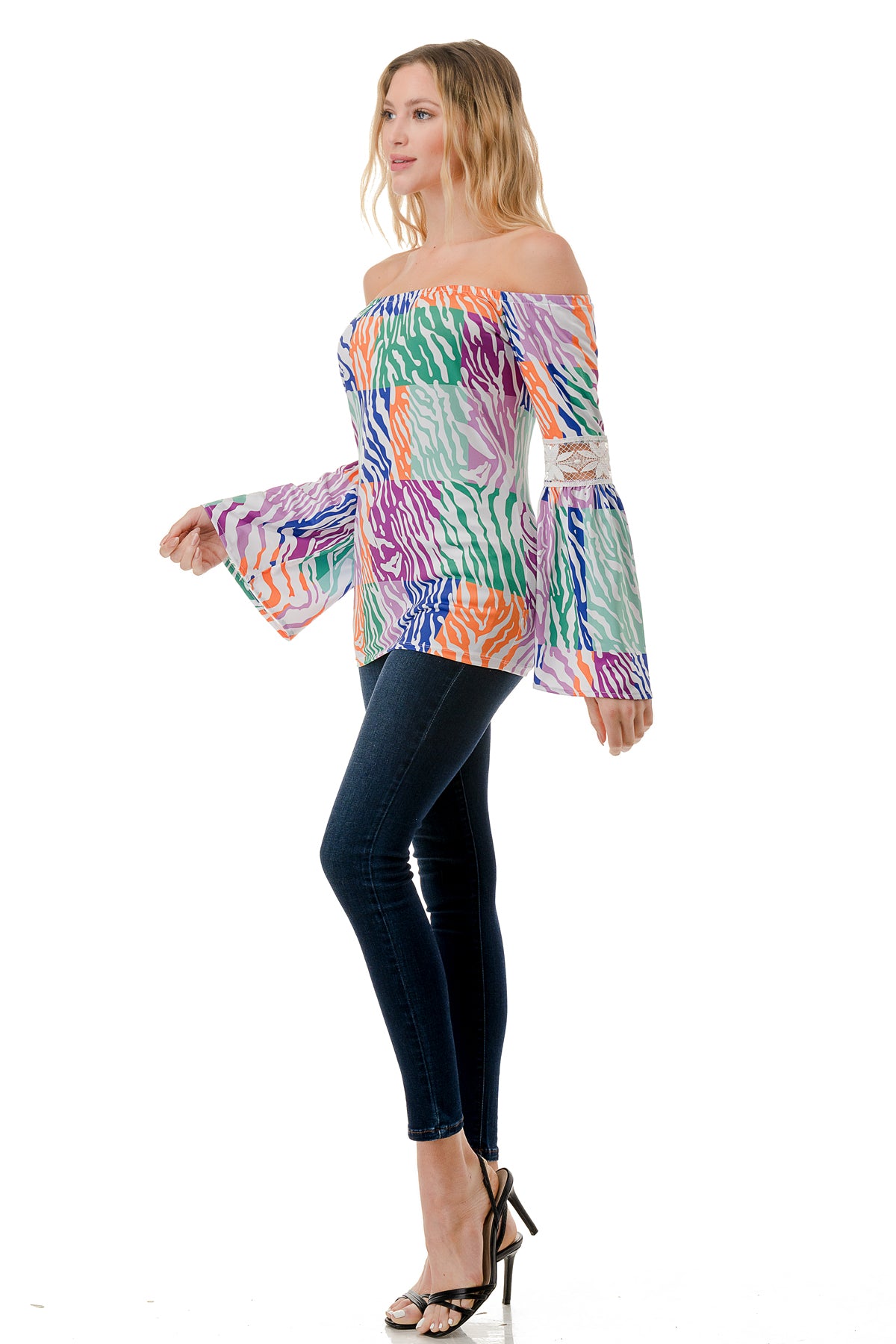 CLEO OFF SHOULDER TOP (MULTI ZEBRA)- VT2652