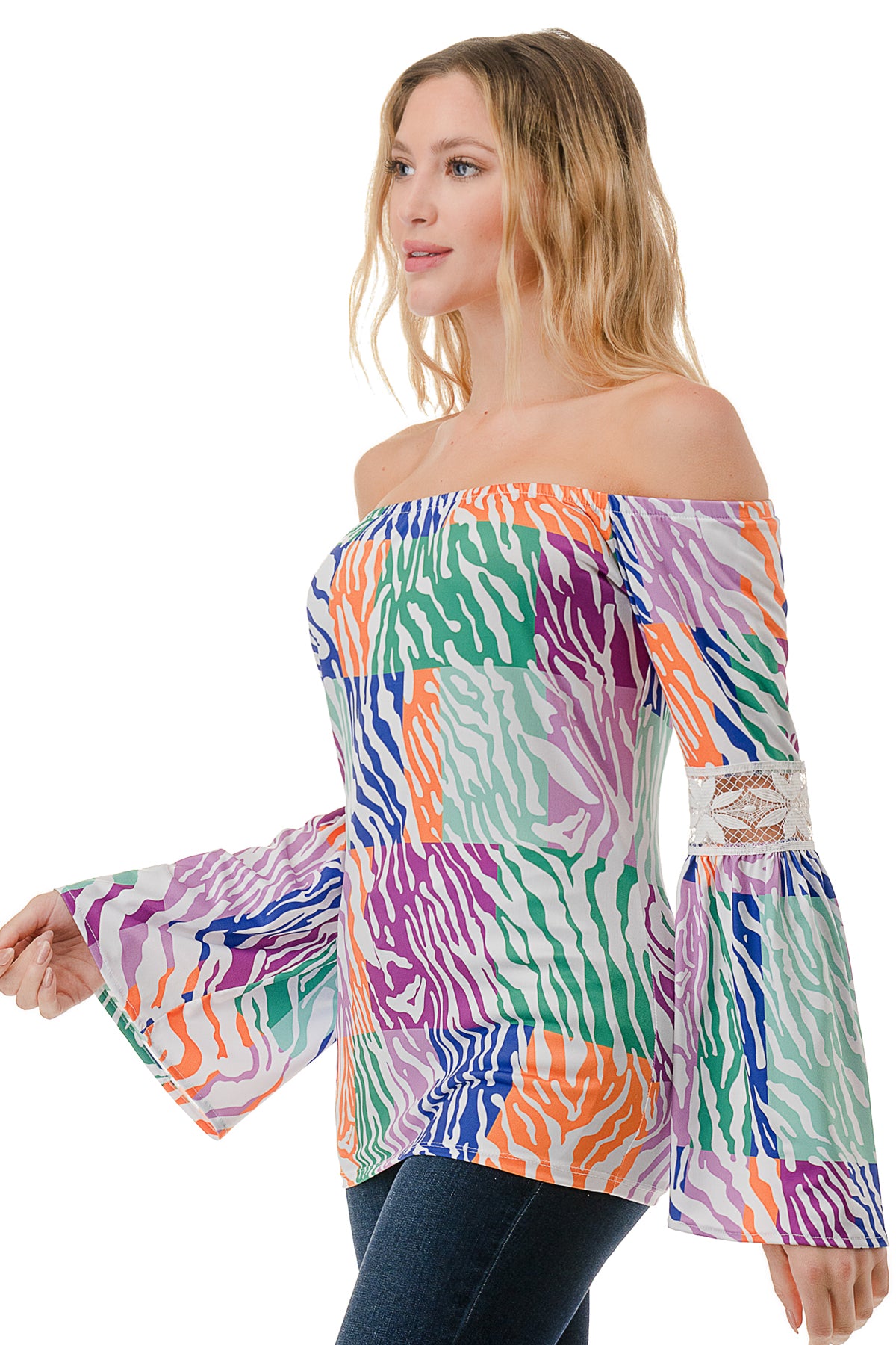 CLEO OFF SHOULDER TOP (MULTI ZEBRA)- VT2652