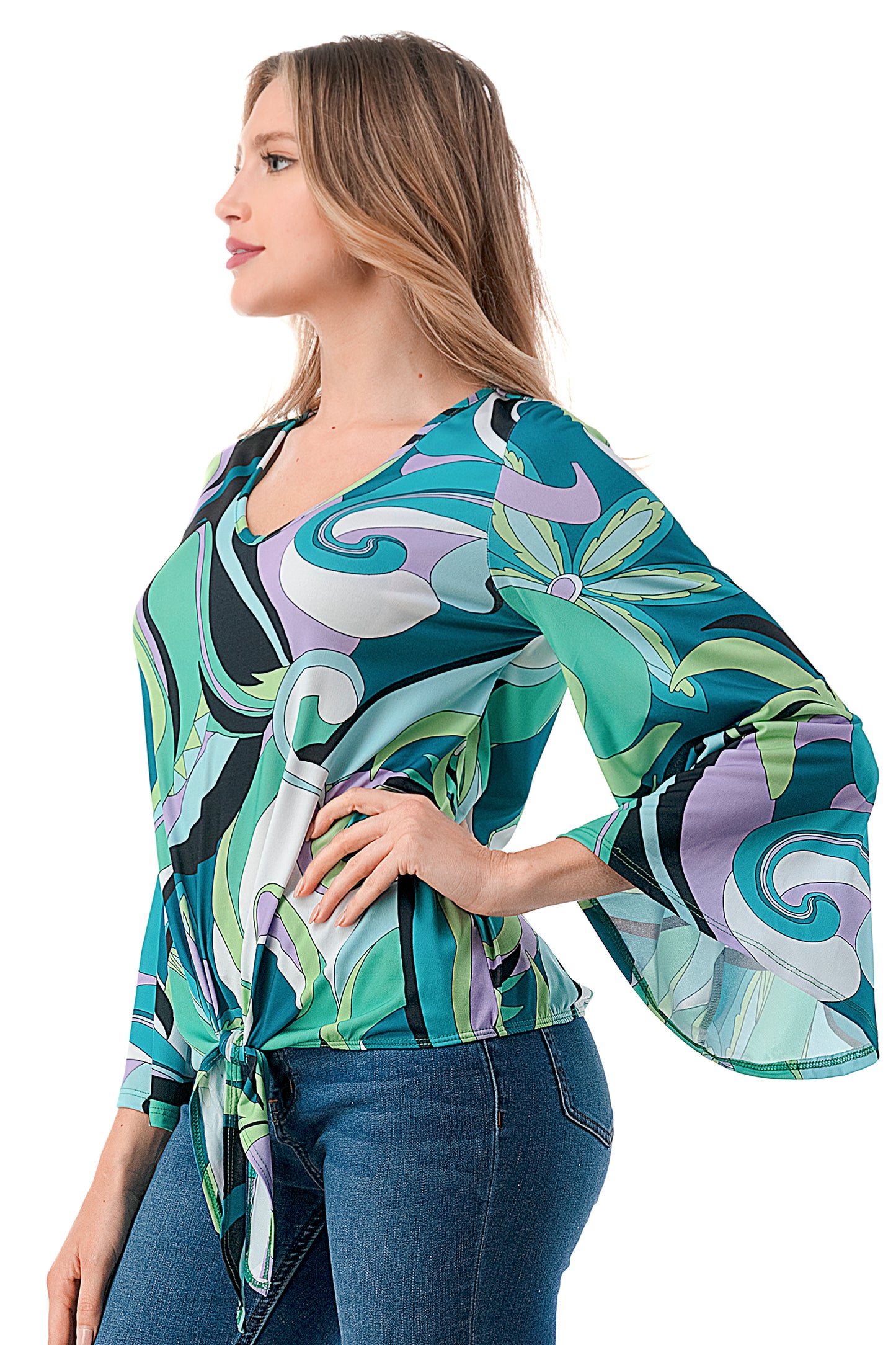 ALIA FRONT TIE TOP (GREEN PUCCI)- VT2789