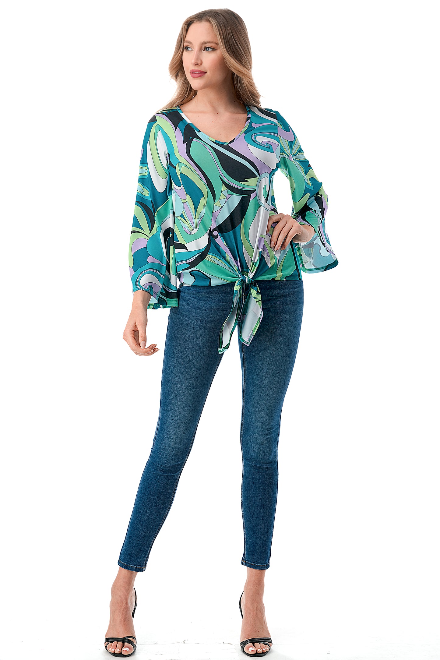 ALIA FRONT TIE TOP (GREEN PUCCI)- VT2789