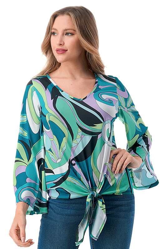 ALIA FRONT TIE TOP (GREEN PUCCI)- VT2789