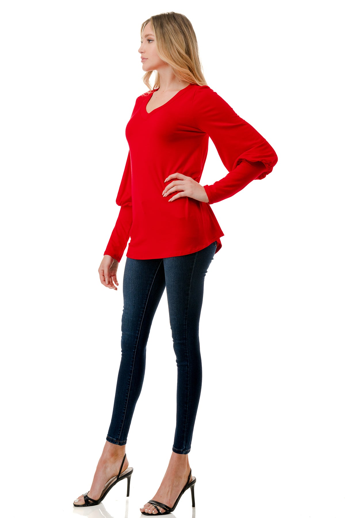 ANN SMOKING BALLOON SLEEVE TOP (RED)-VT2862